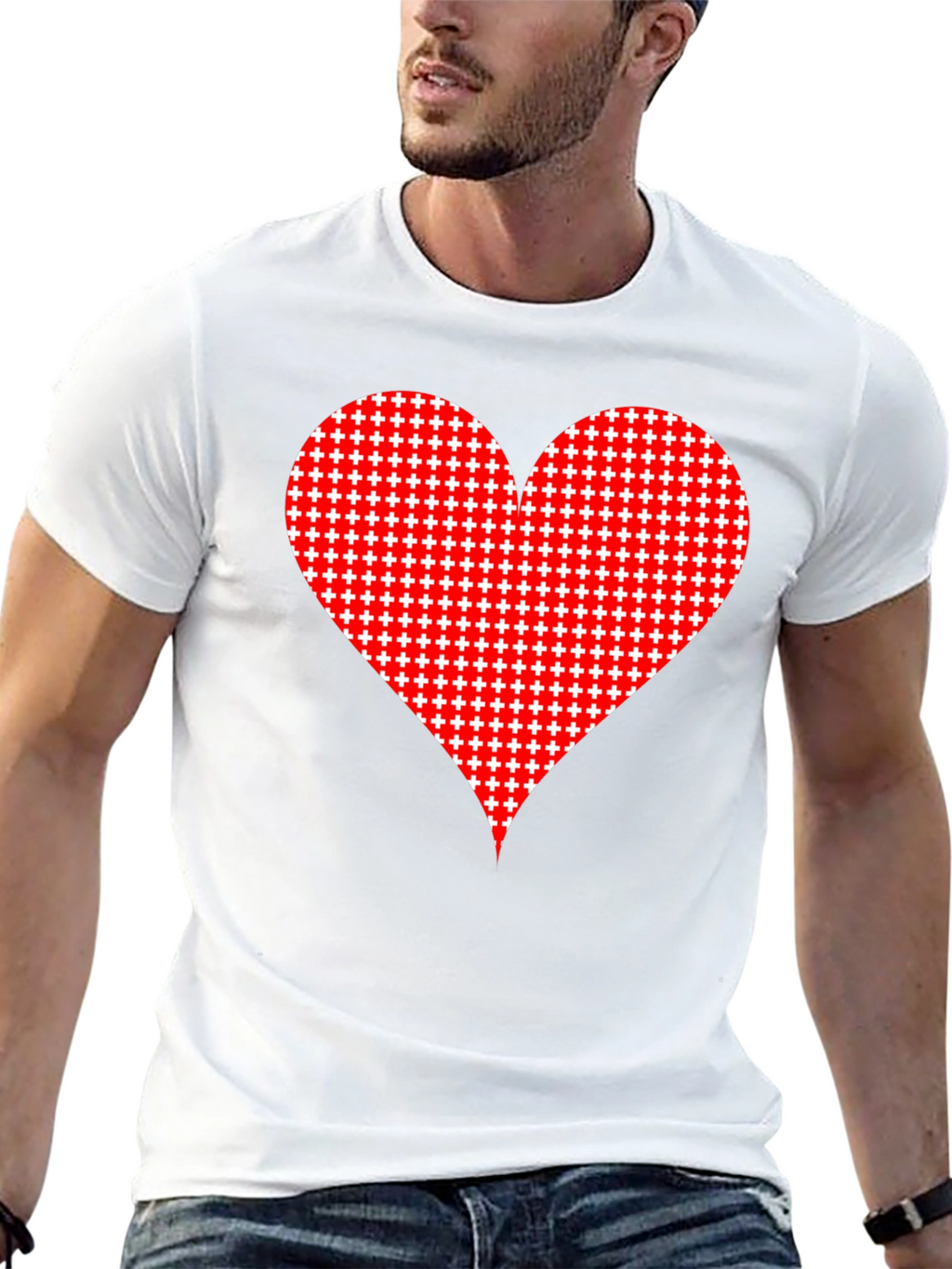 Heart Plus Sign Pattern Black T-Shirt