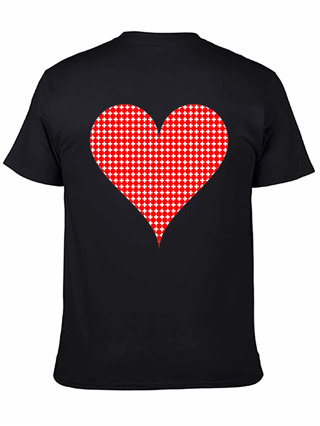 Heart Plus Sign Pattern Black T-Shirt