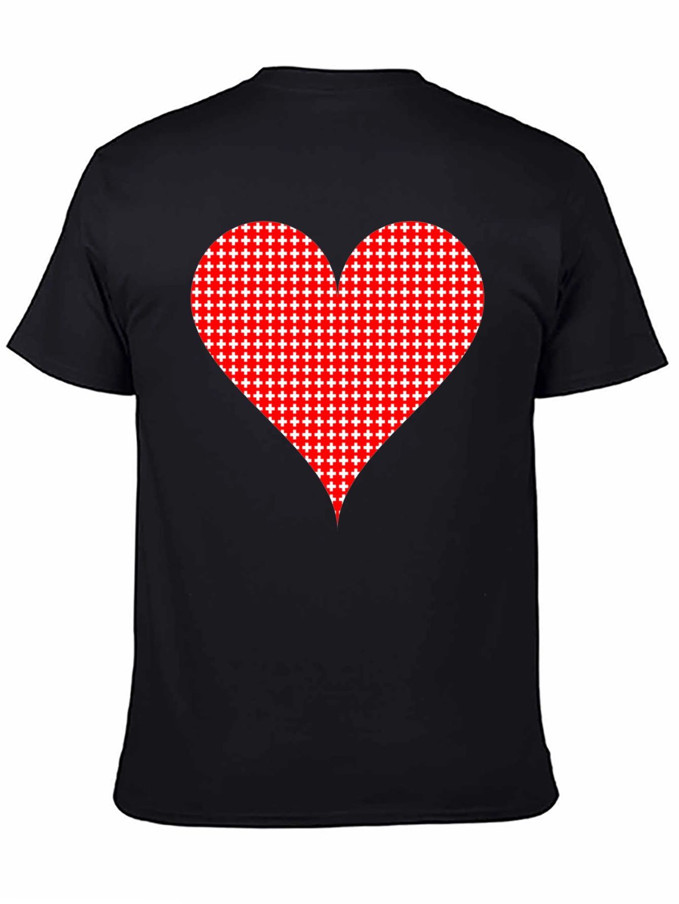 Heart Plus Sign Pattern Black T-Shirt
