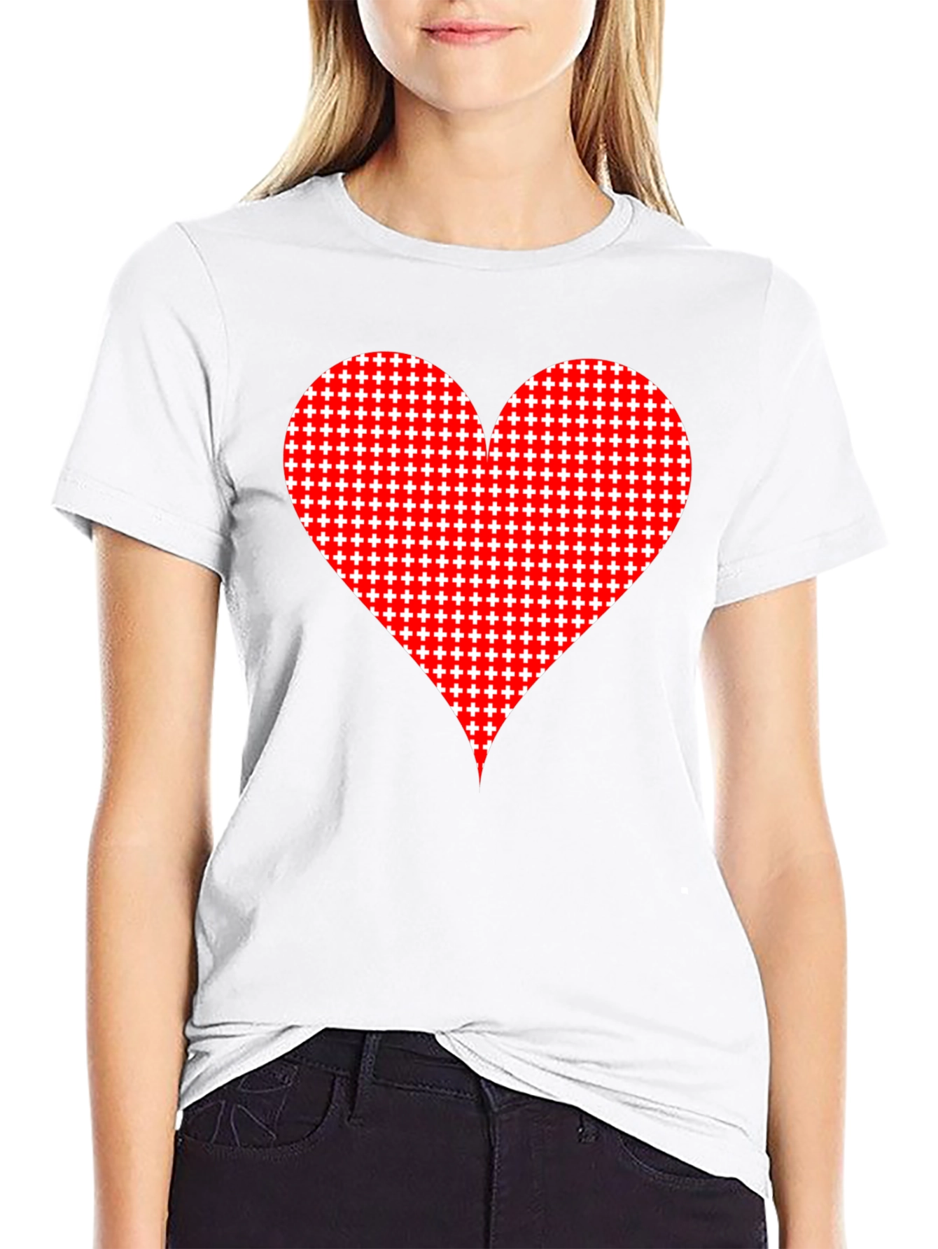 Heart Plus Sign Pattern Black T-Shirt