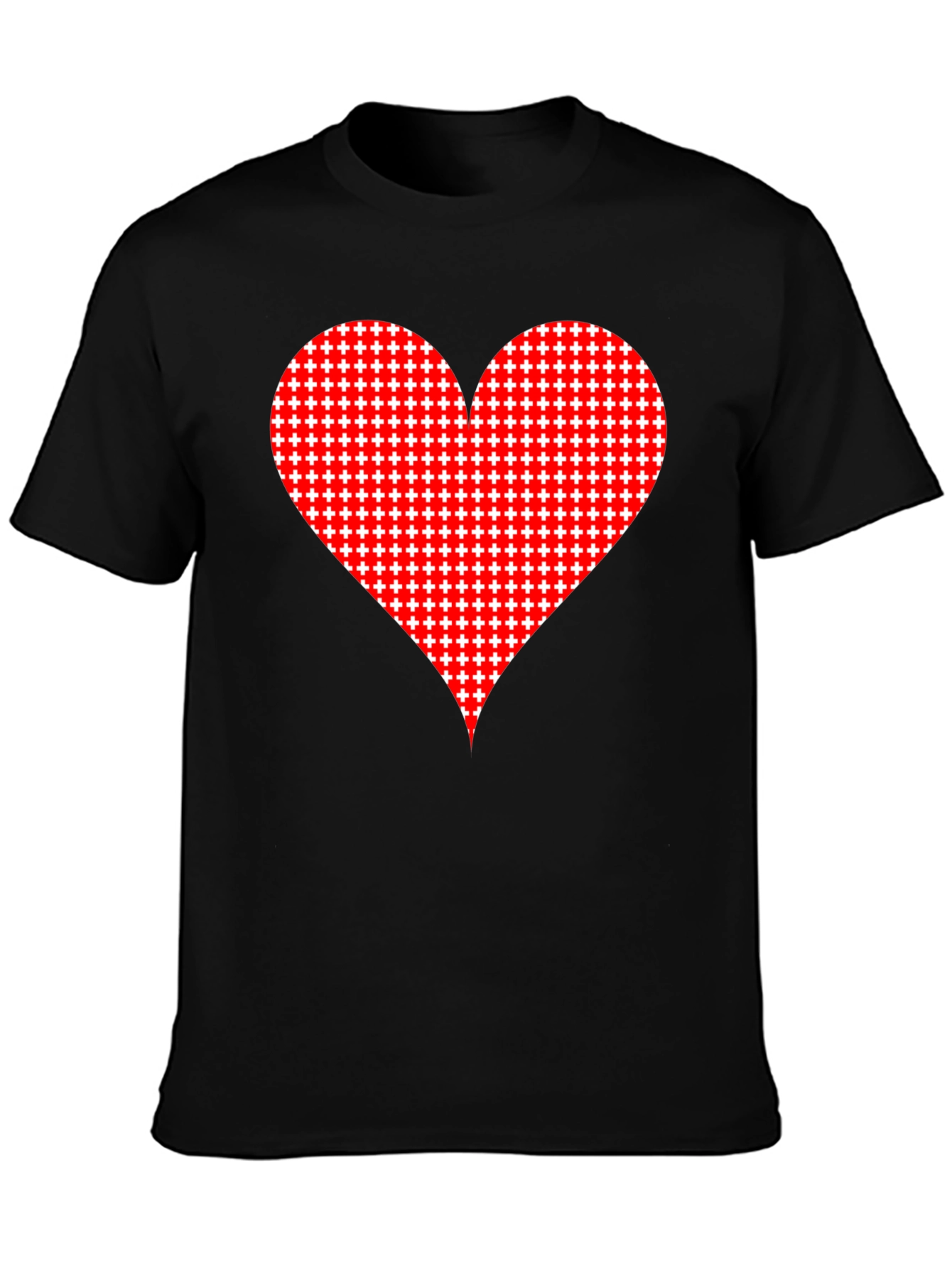 Heart Plus Sign Pattern Black T-Shirt