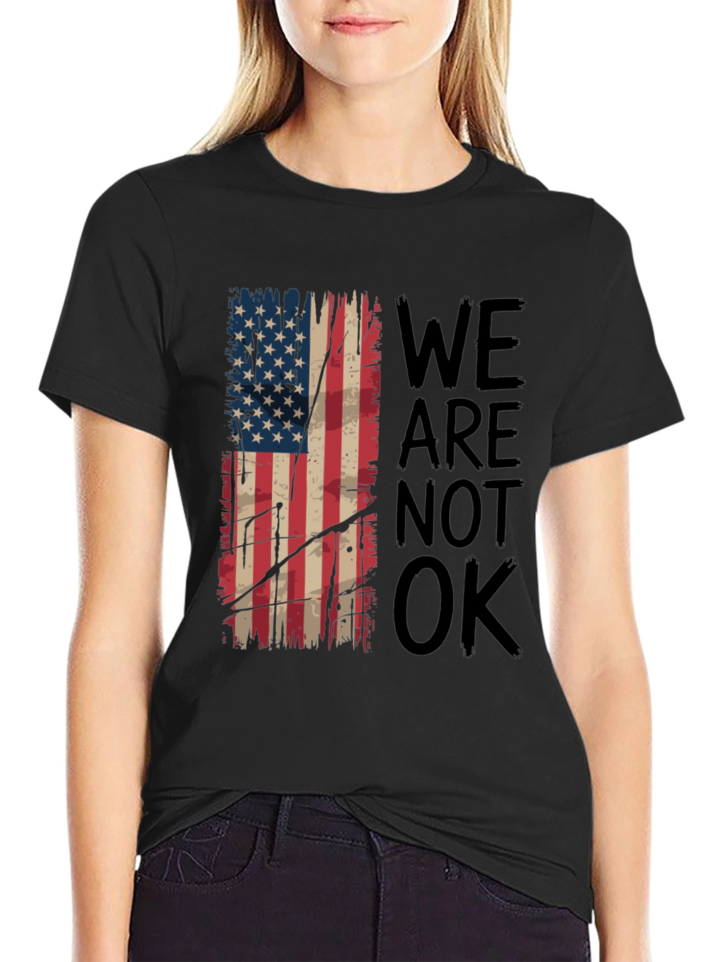 Distressed American Flag T-Shirt - We Are Not OK
