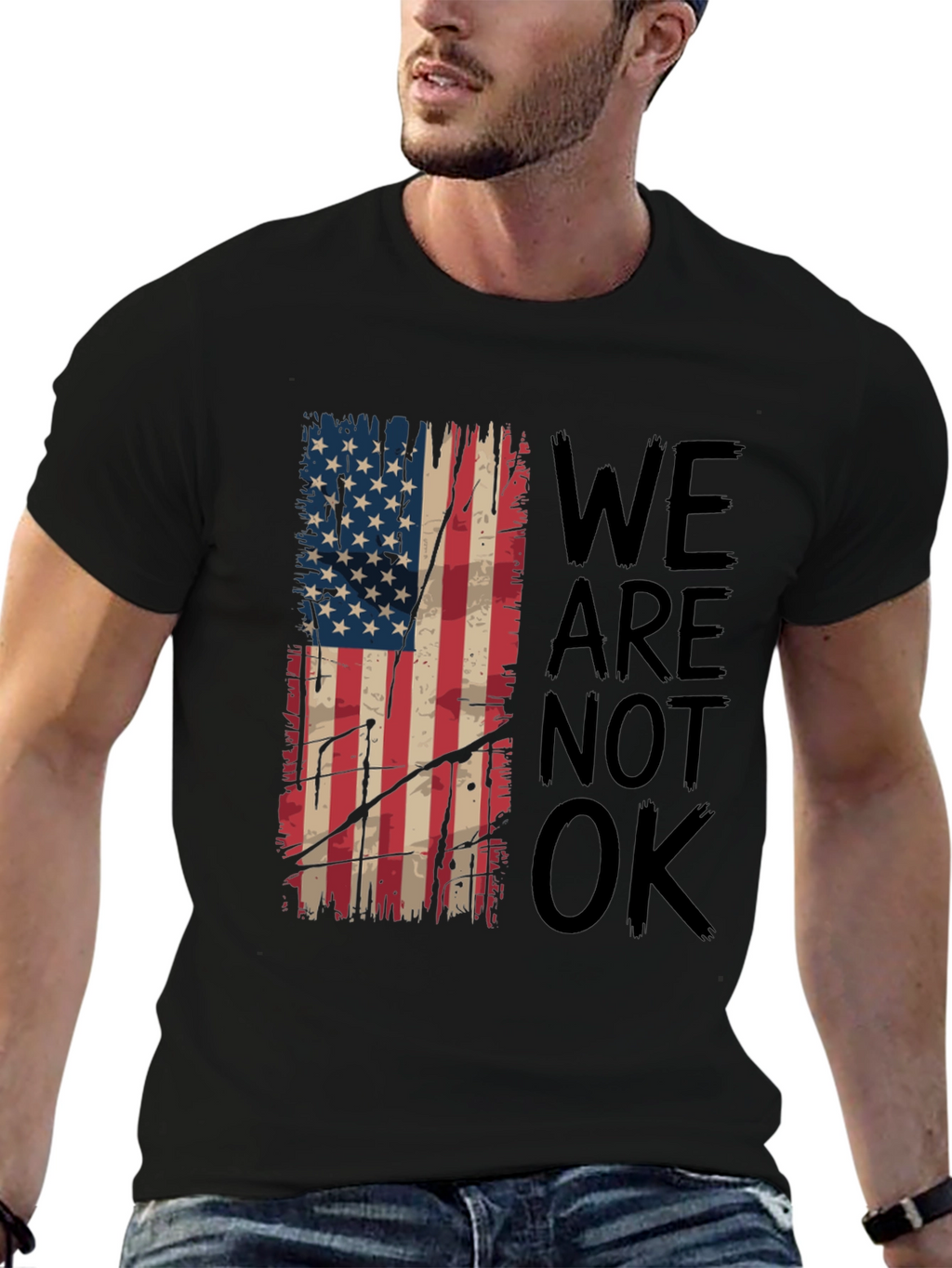 Distressed American Flag T-Shirt - We Are Not OK