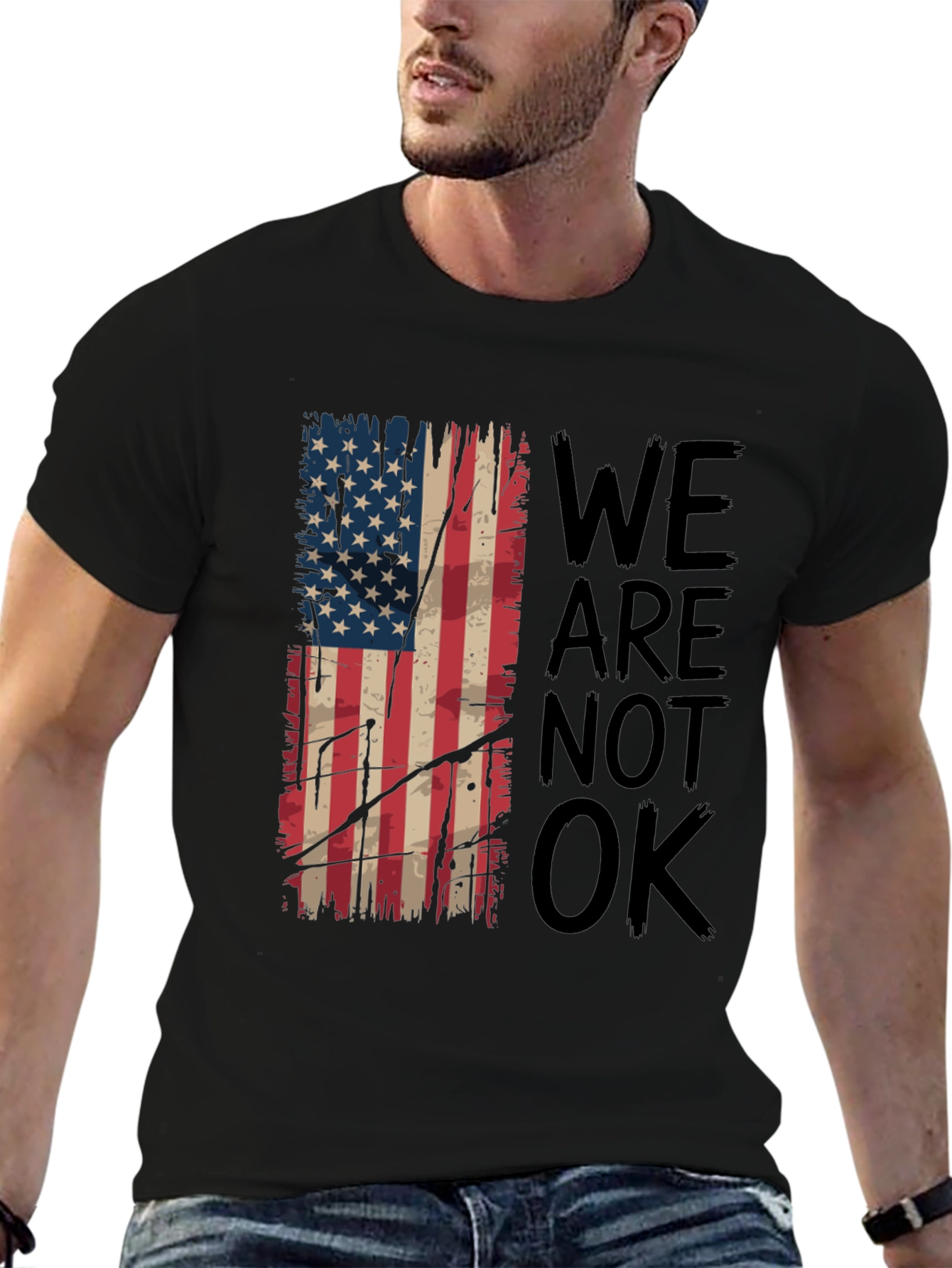Distressed American Flag T-Shirt - We Are Not OK
