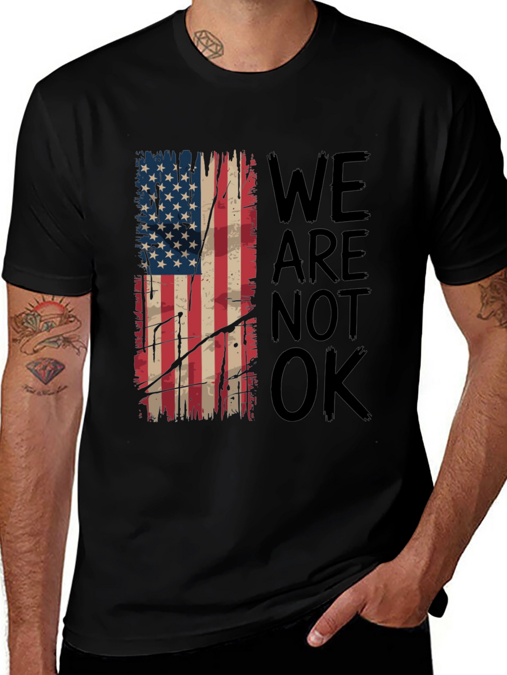 Distressed American Flag T-Shirt - We Are Not OK