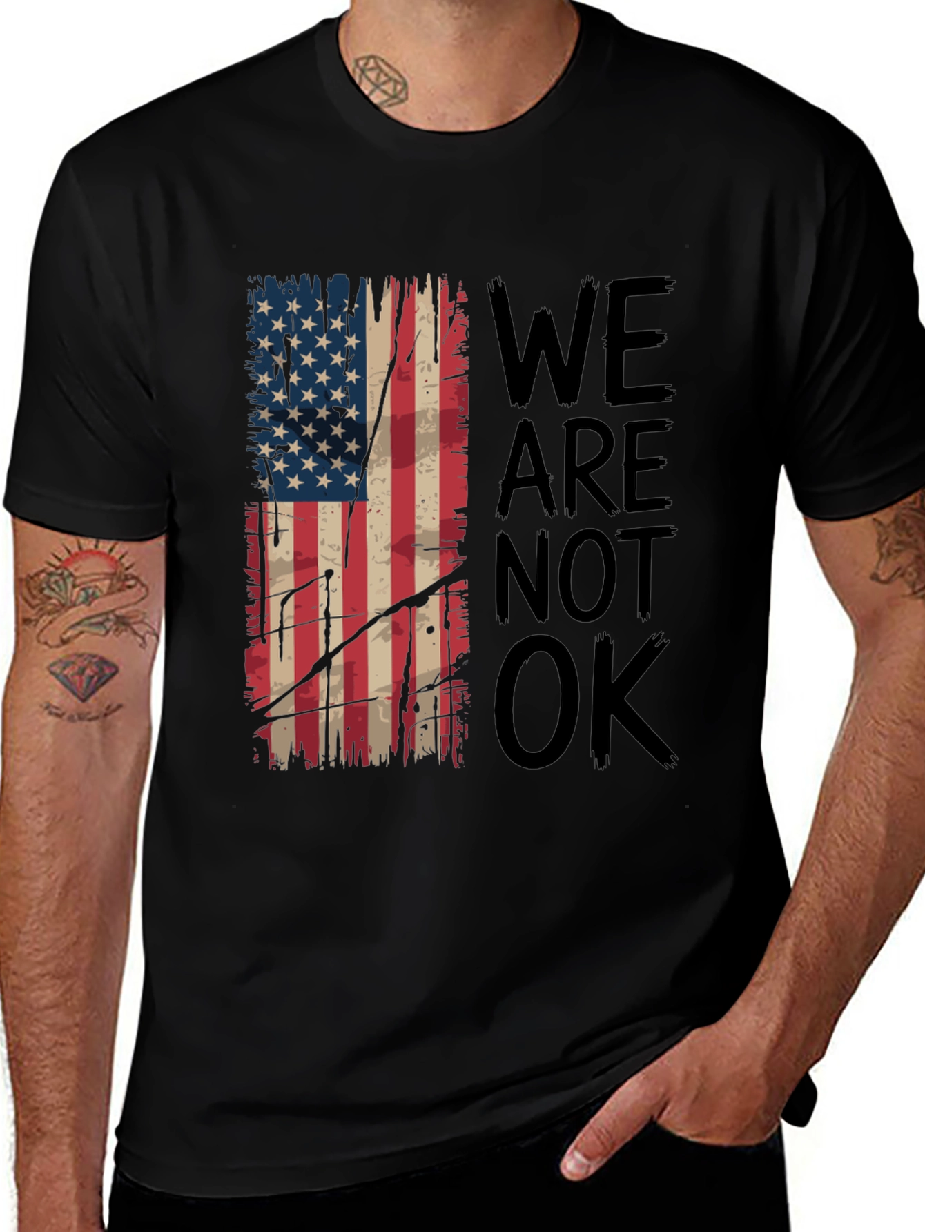 Distressed American Flag T-Shirt - We Are Not OK