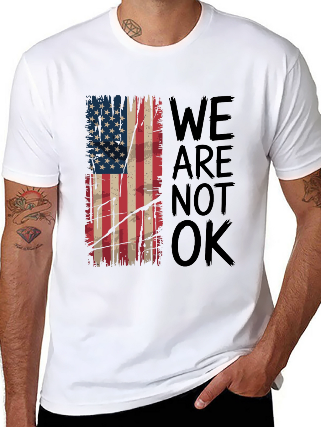 Distressed American Flag T-Shirt - We Are Not OK