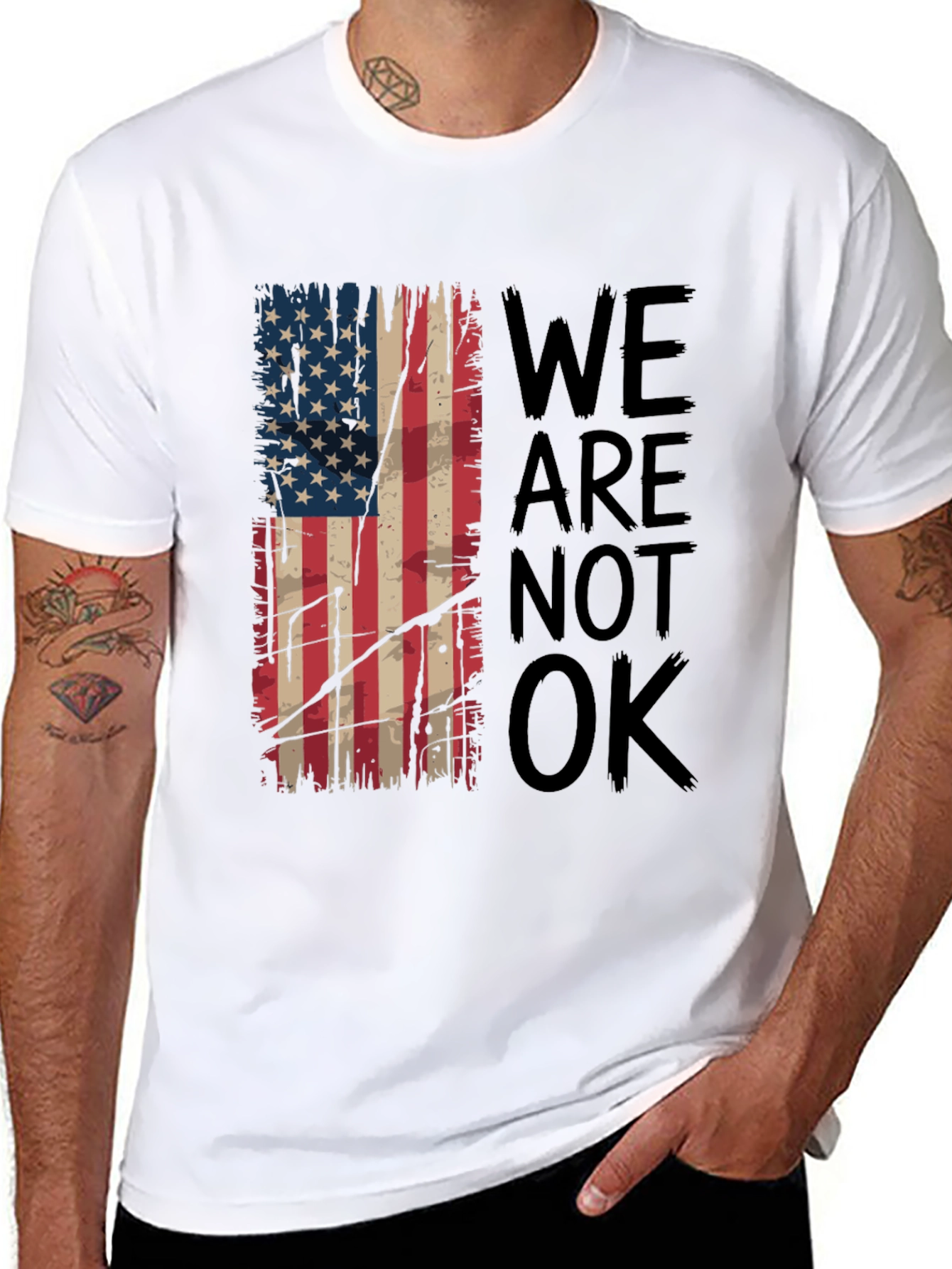 Distressed American Flag T-Shirt - We Are Not OK
