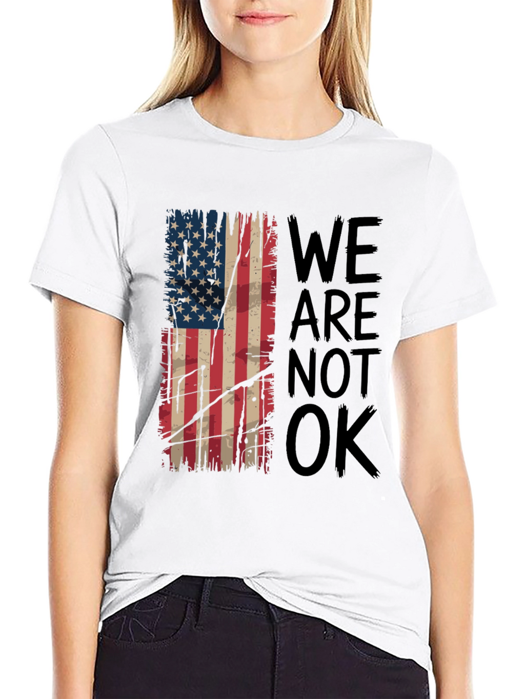 Distressed American Flag T-Shirt - We Are Not OK