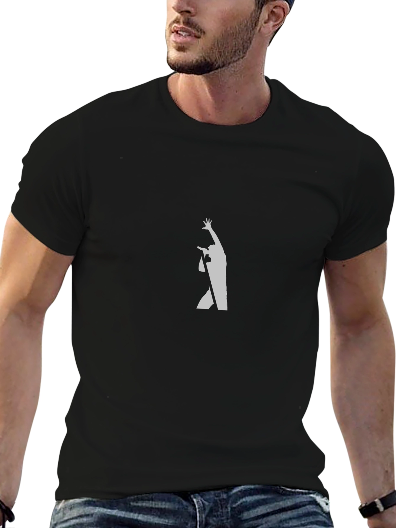 Black Graphic Tee - Silhouetted Singer Design