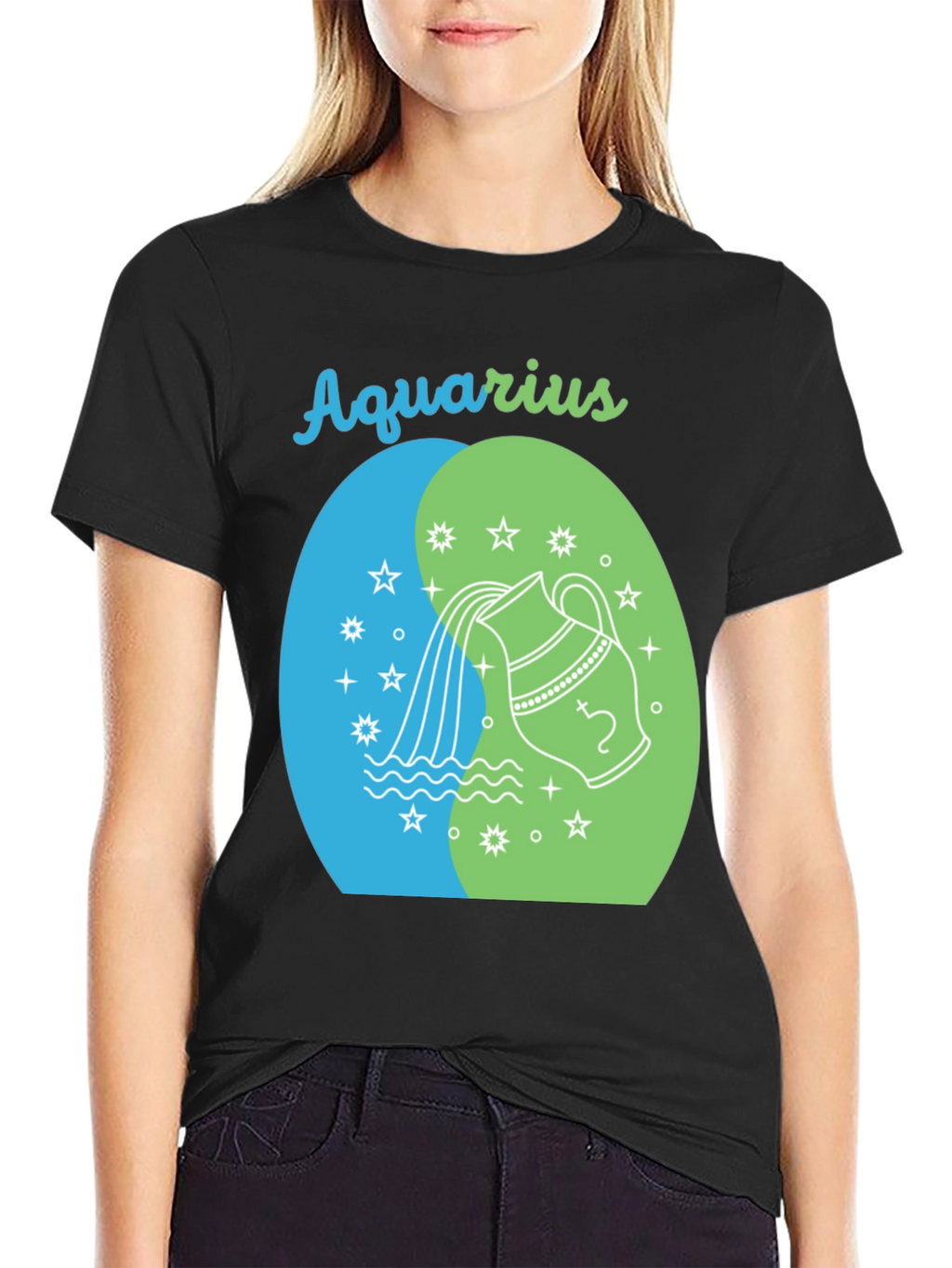 Aquarius Zodiac Black Graphic Tee