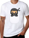 Ninja in Pocket Graphic Tee - Cool Cartoon T-Shirt