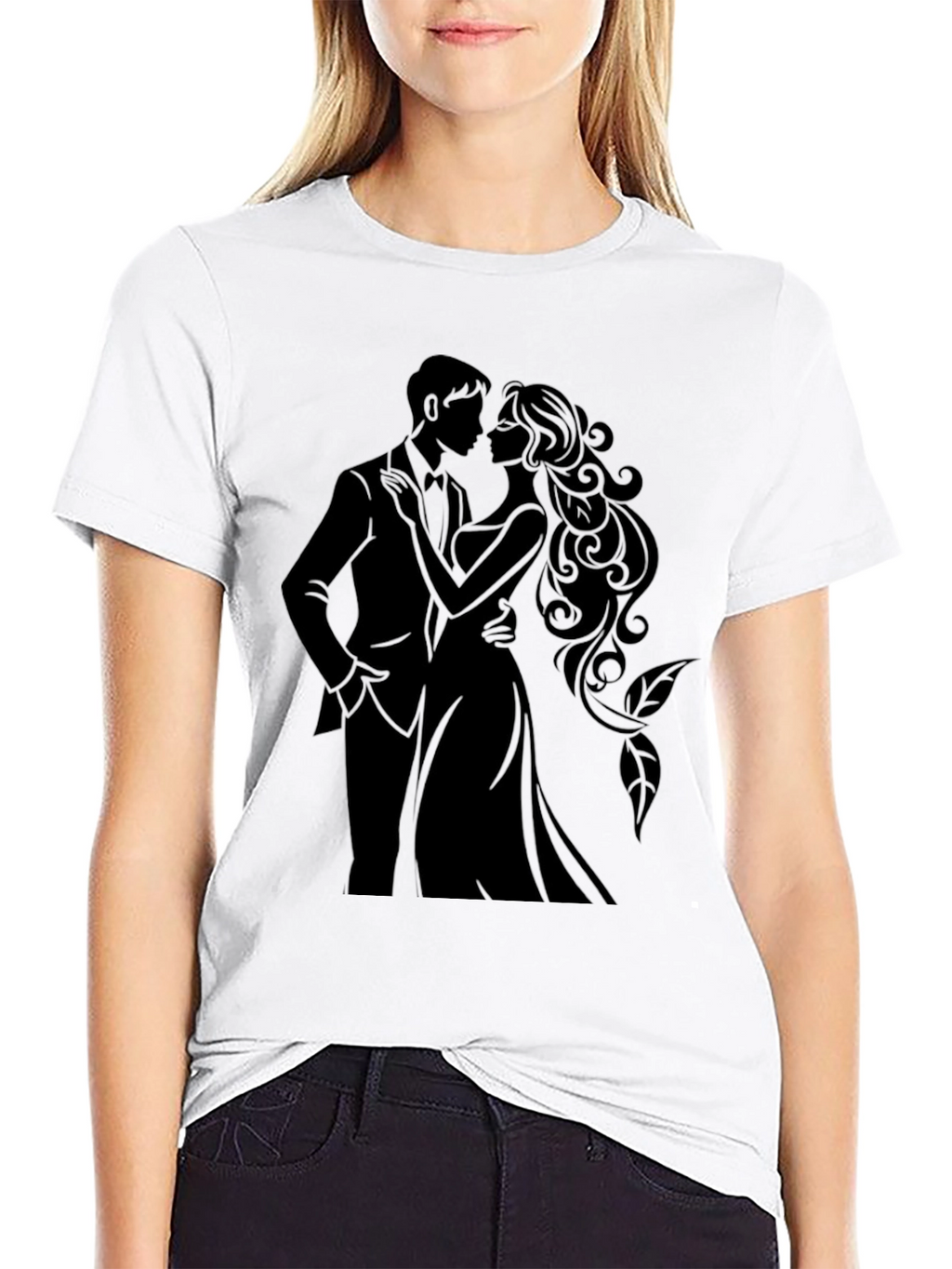 Elegant Couple Silhouette Black T-Shirt