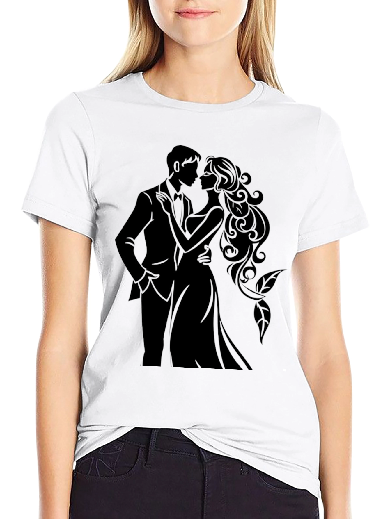 Elegant Couple Silhouette Black T-Shirt