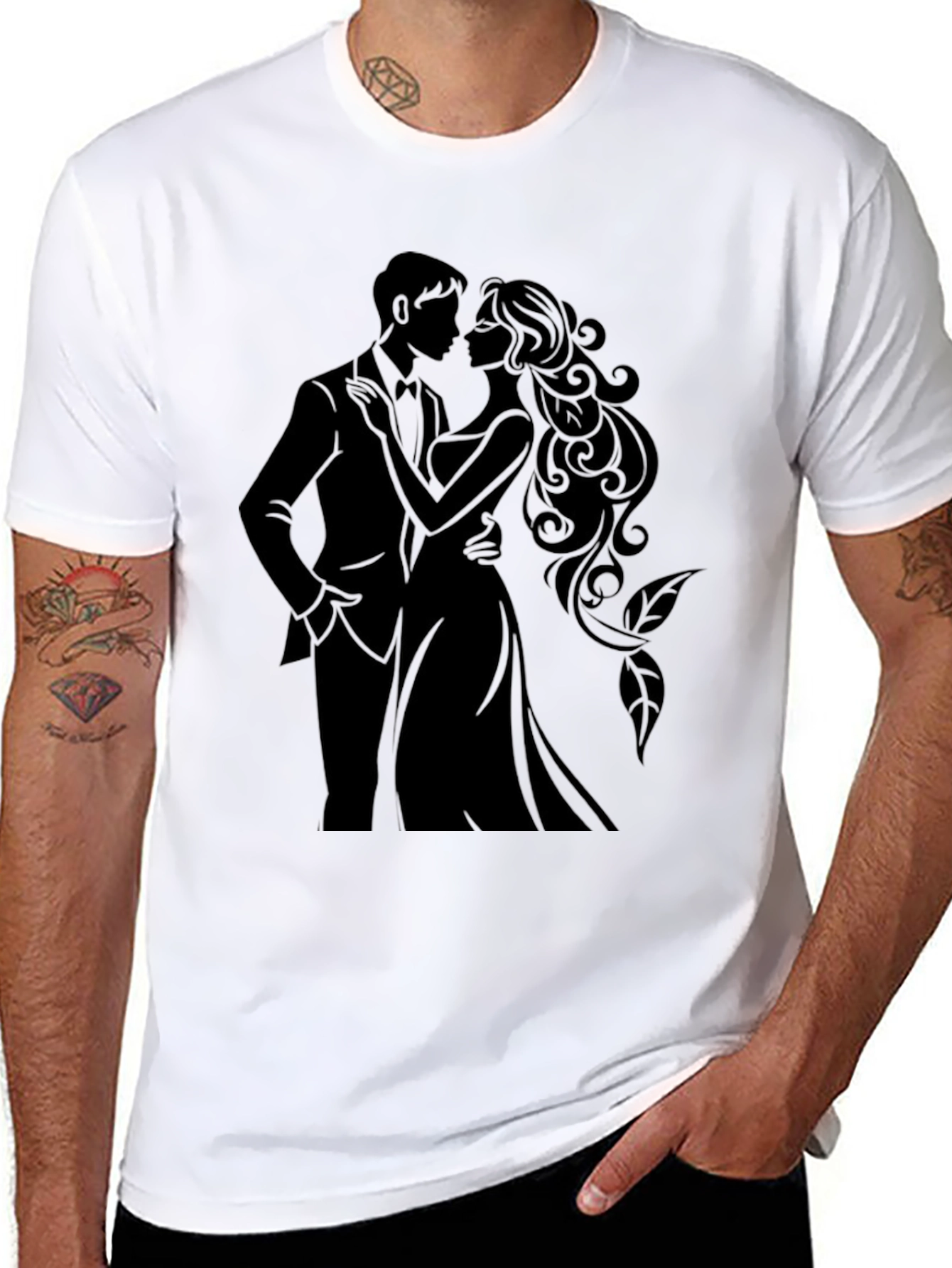Elegant Couple Silhouette Black T-Shirt