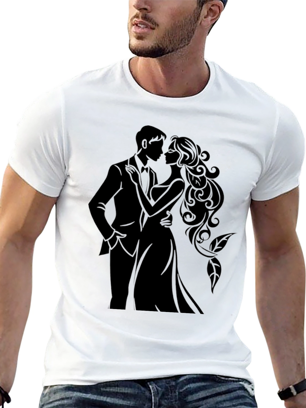 Elegant Couple Silhouette Black T-Shirt