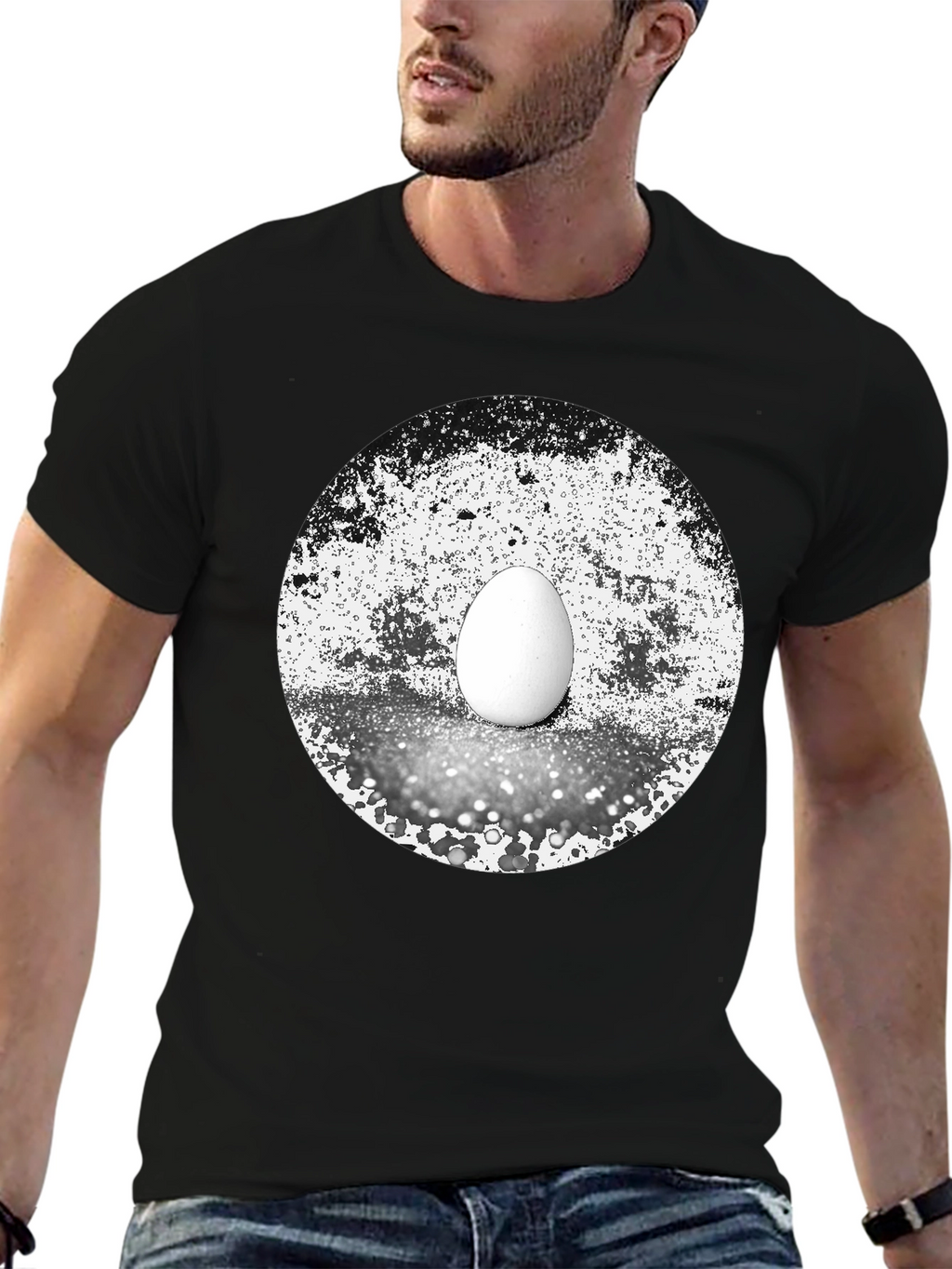 Abstract Egg Graphic Tee - Black Cotton T-Shirt