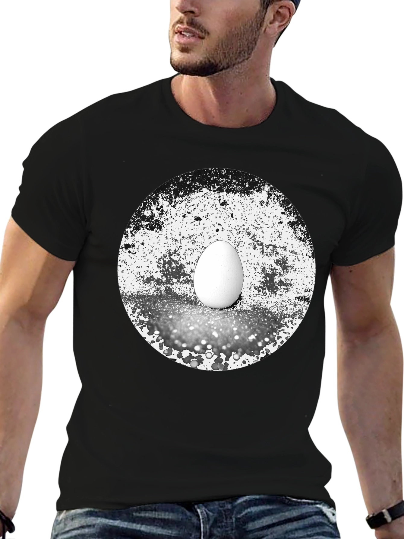 Abstract Egg Graphic Tee - Black Cotton T-Shirt
