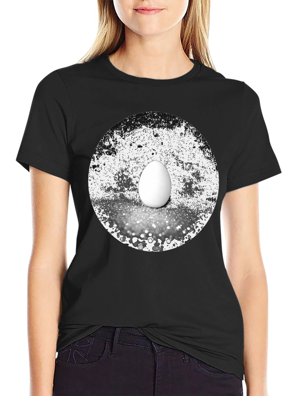 Abstract Egg Graphic Tee - Black Cotton T-Shirt
