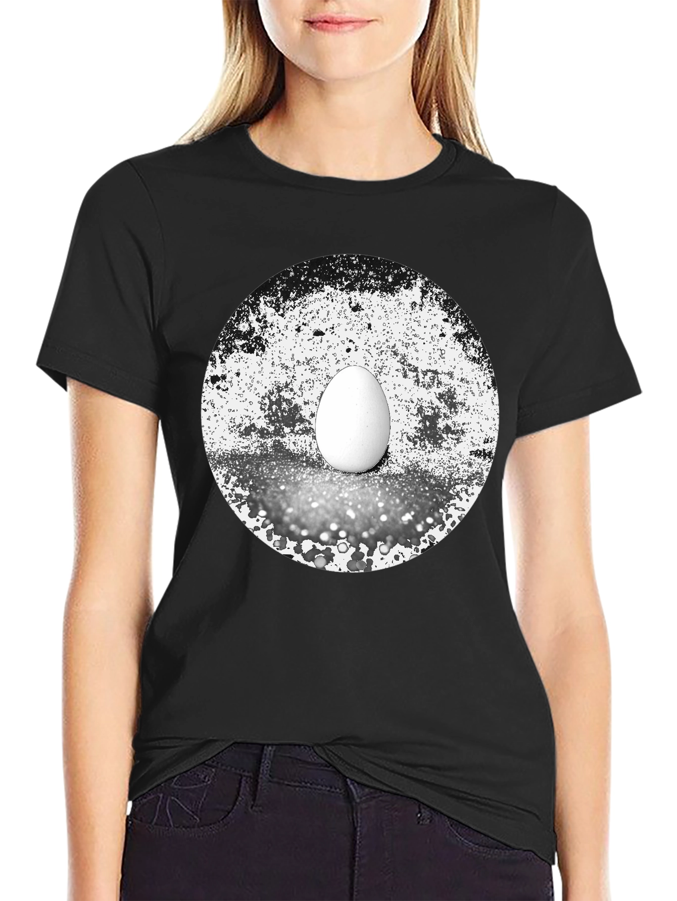 Abstract Egg Graphic Tee - Black Cotton T-Shirt