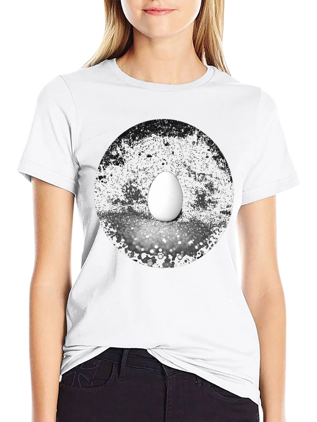 Abstract Egg Graphic Tee - Black Cotton T-Shirt