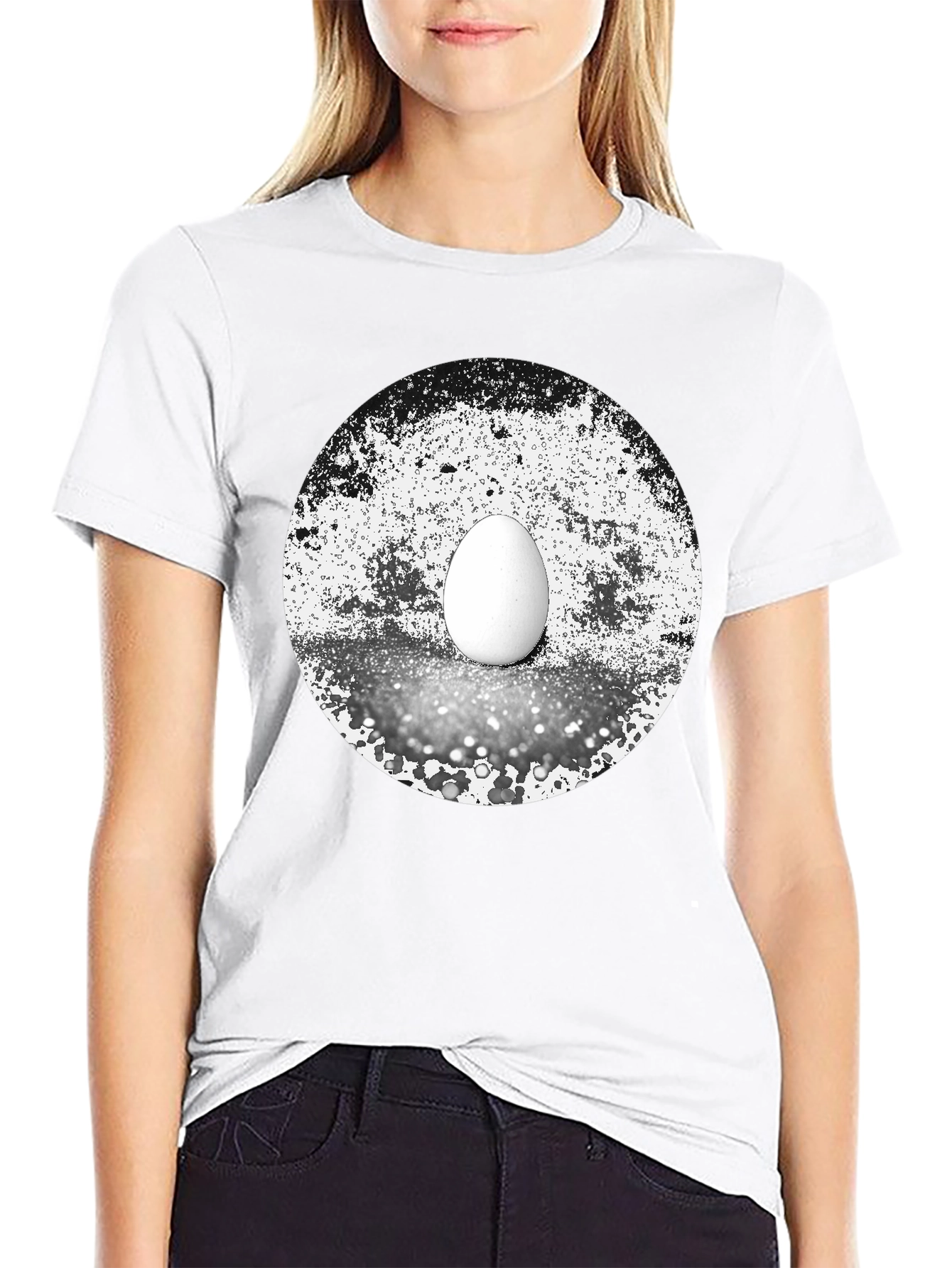 Abstract Egg Graphic Tee - Black Cotton T-Shirt