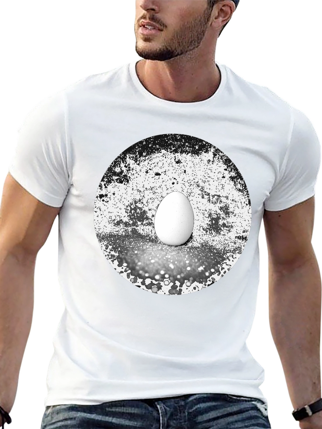 Abstract Egg Graphic Tee - Black Cotton T-Shirt