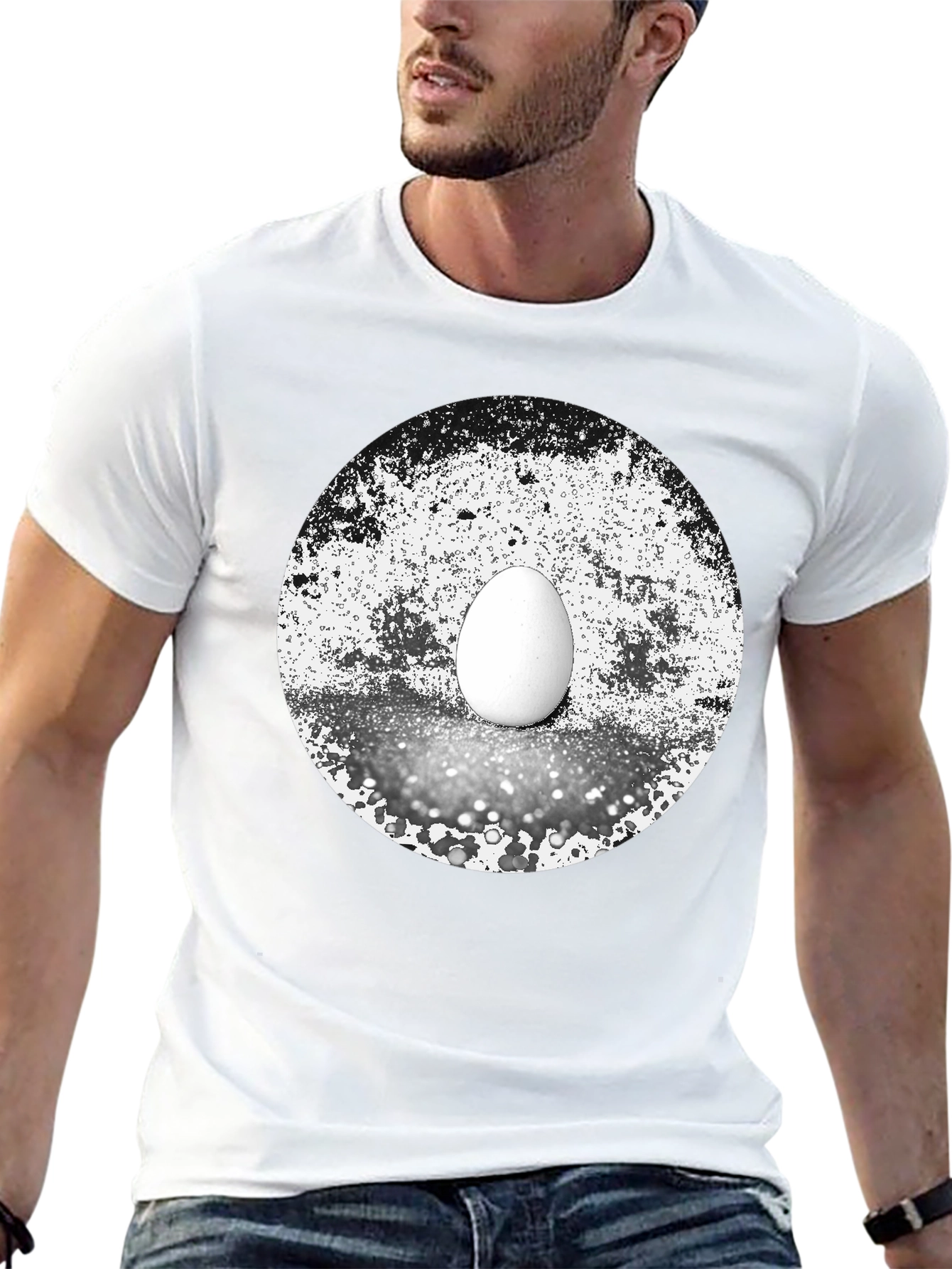 Abstract Egg Graphic Tee - Black Cotton T-Shirt