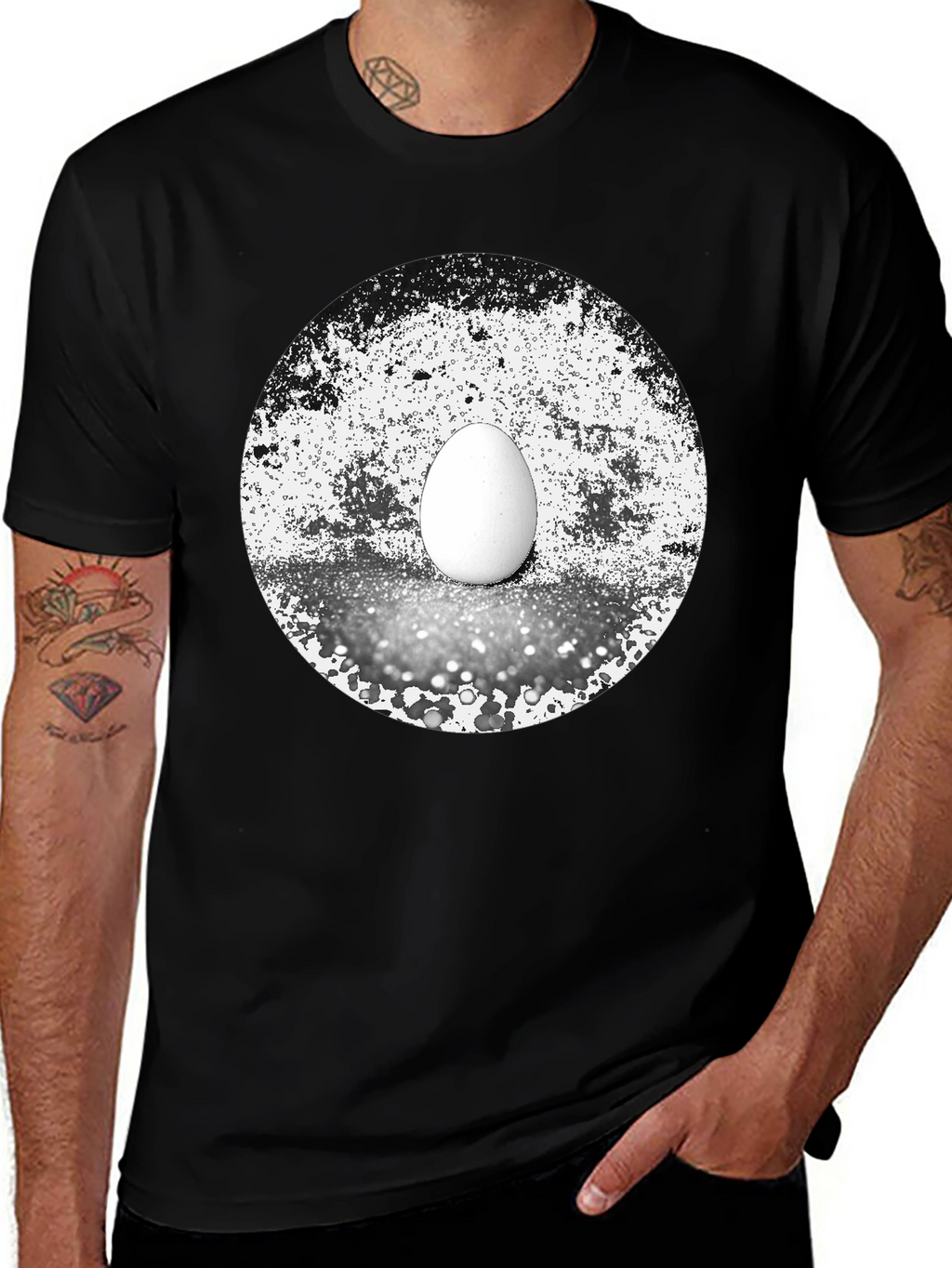 Abstract Egg Graphic Tee - Black Cotton T-Shirt