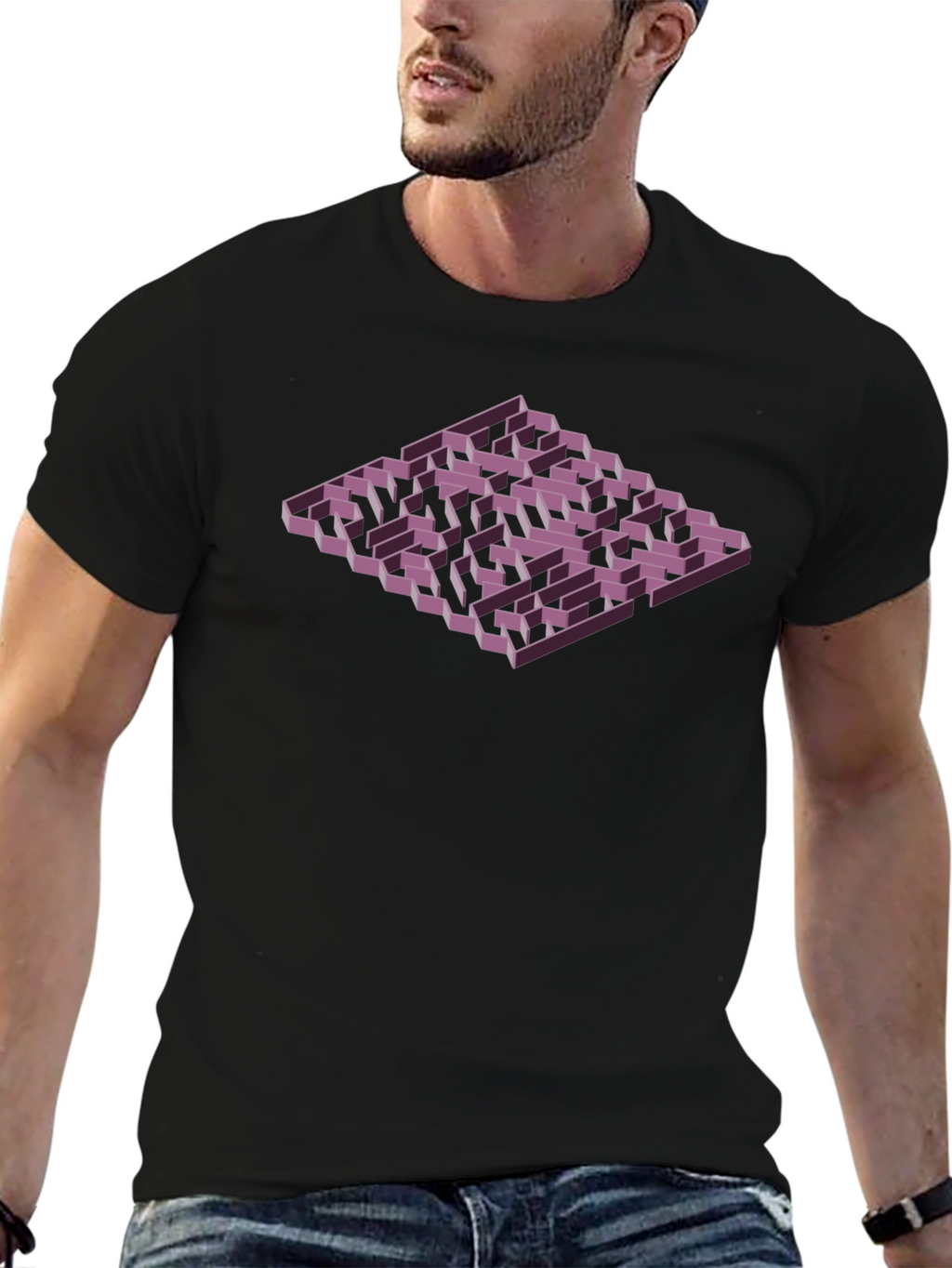 Isometric Maze Graphic Tee - Mens Black T-Shirt