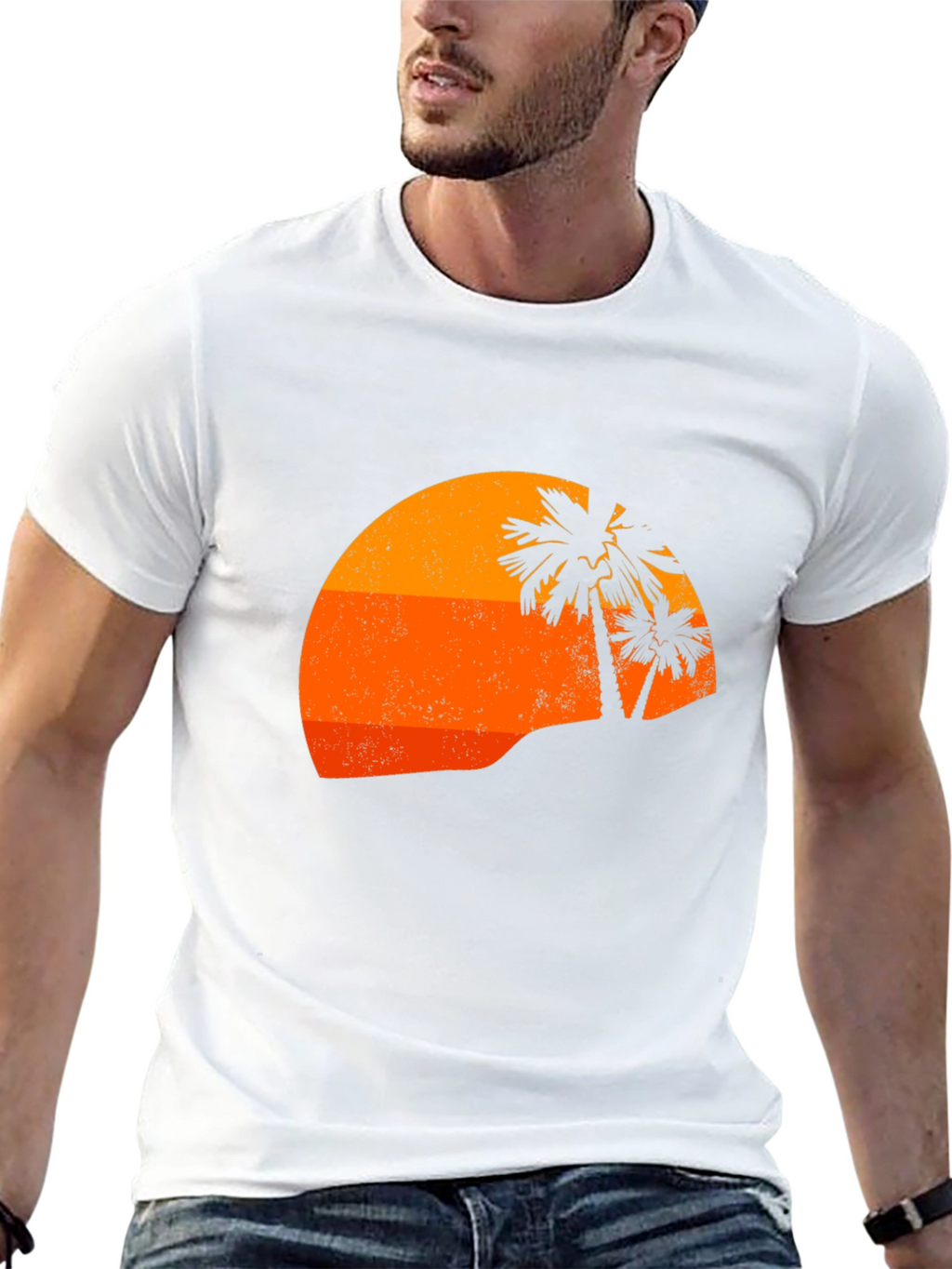 Retro Sunset Palm Tee - Black