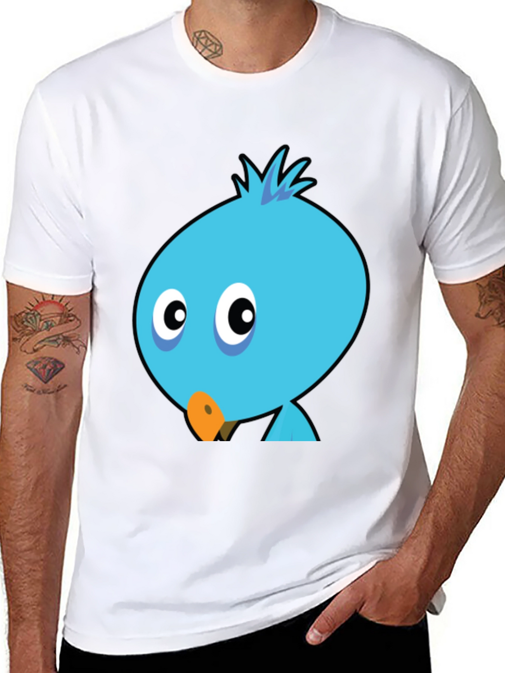Cartoon Bird Graphic Tee - Mens Black T-Shirt