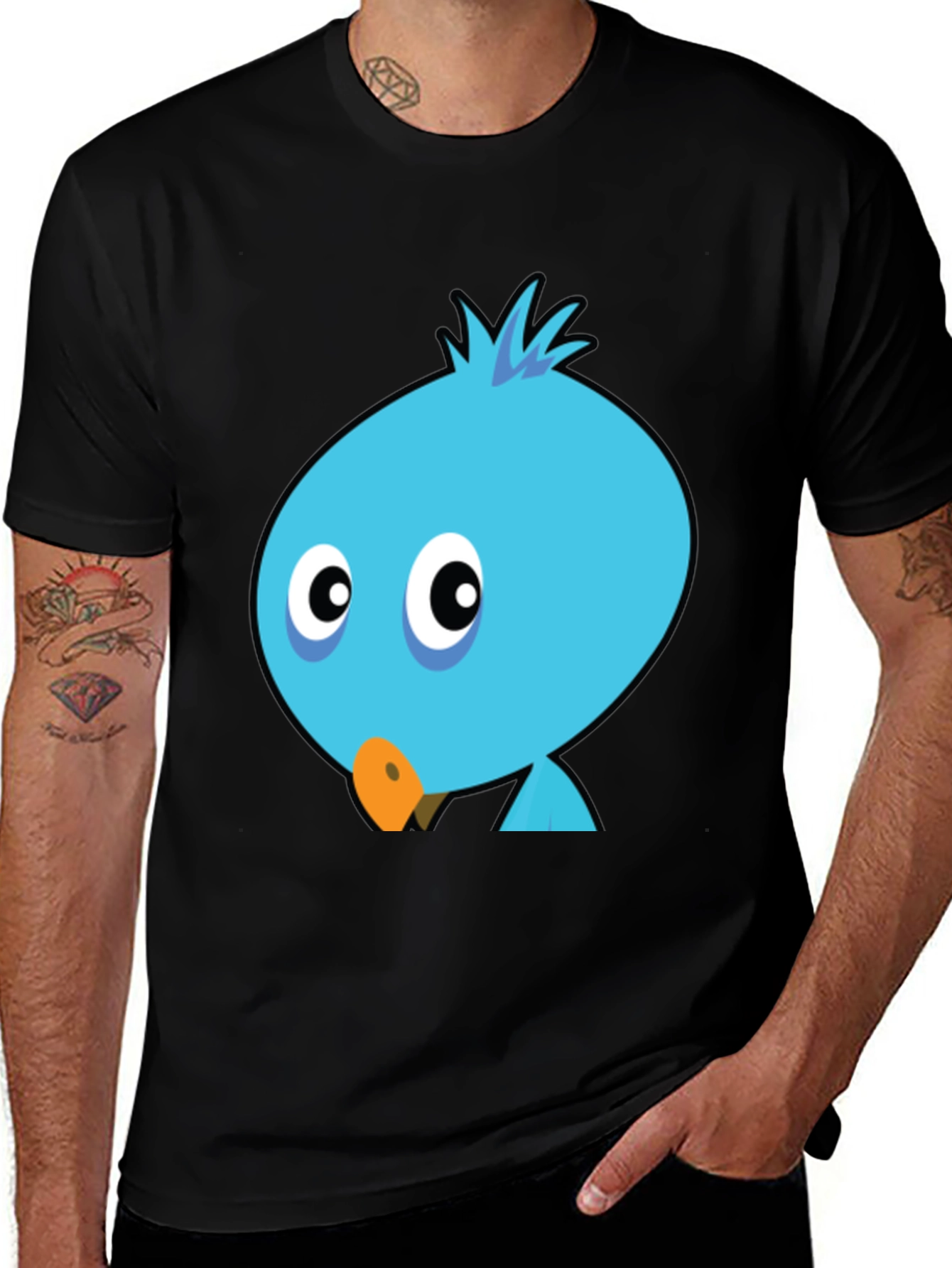Cartoon Bird Graphic Tee - Mens Black T-Shirt
