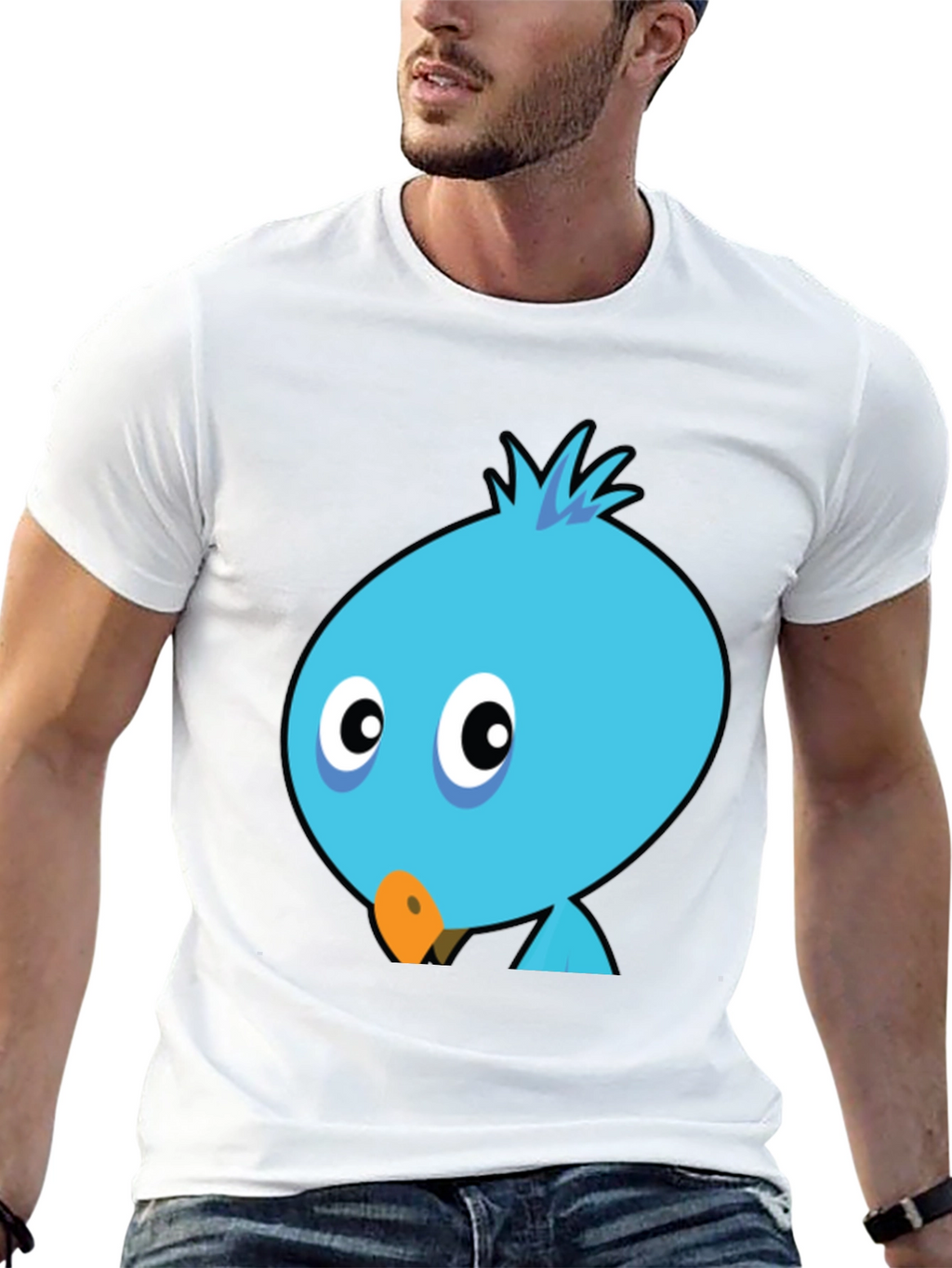 Cartoon Bird Graphic Tee - Mens Black T-Shirt