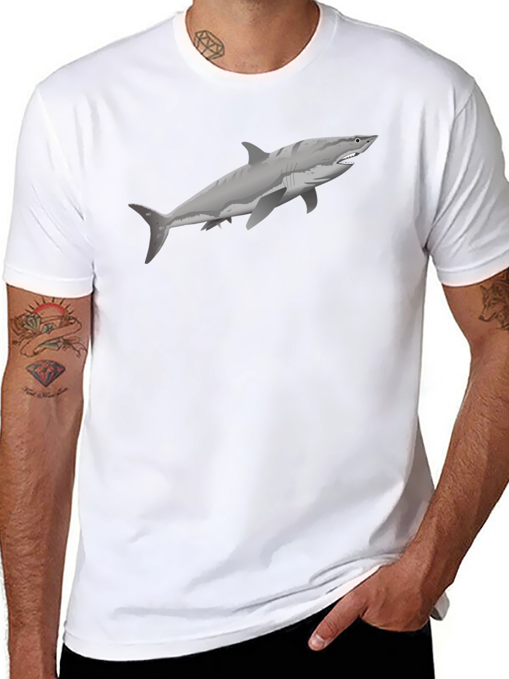 Shark Graphic Tee - Black Cotton T-Shirt