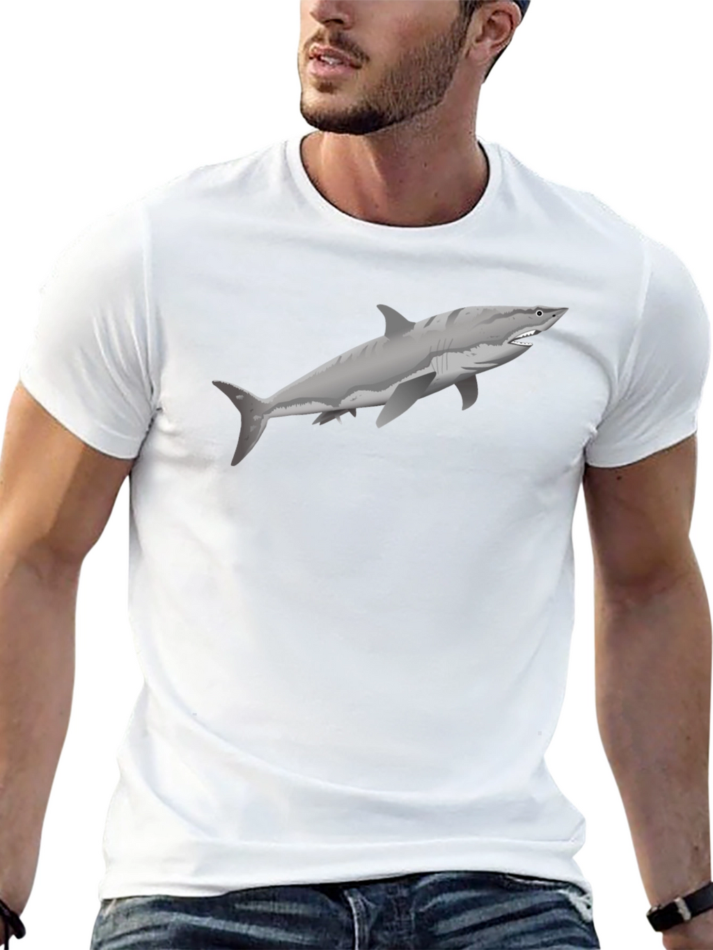 Shark Graphic Tee - Black Cotton T-Shirt