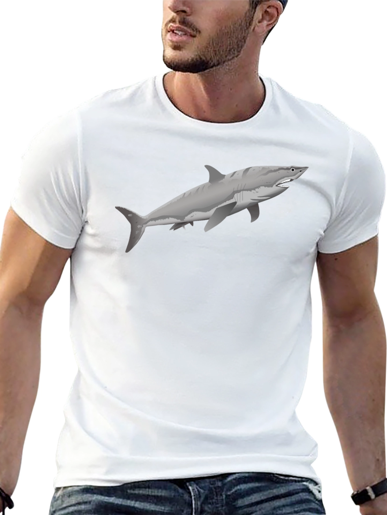 Shark Graphic Tee - Black Cotton T-Shirt
