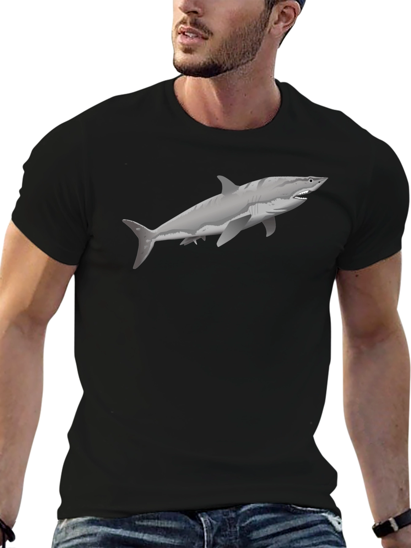 Shark Graphic Tee - Black Cotton T-Shirt