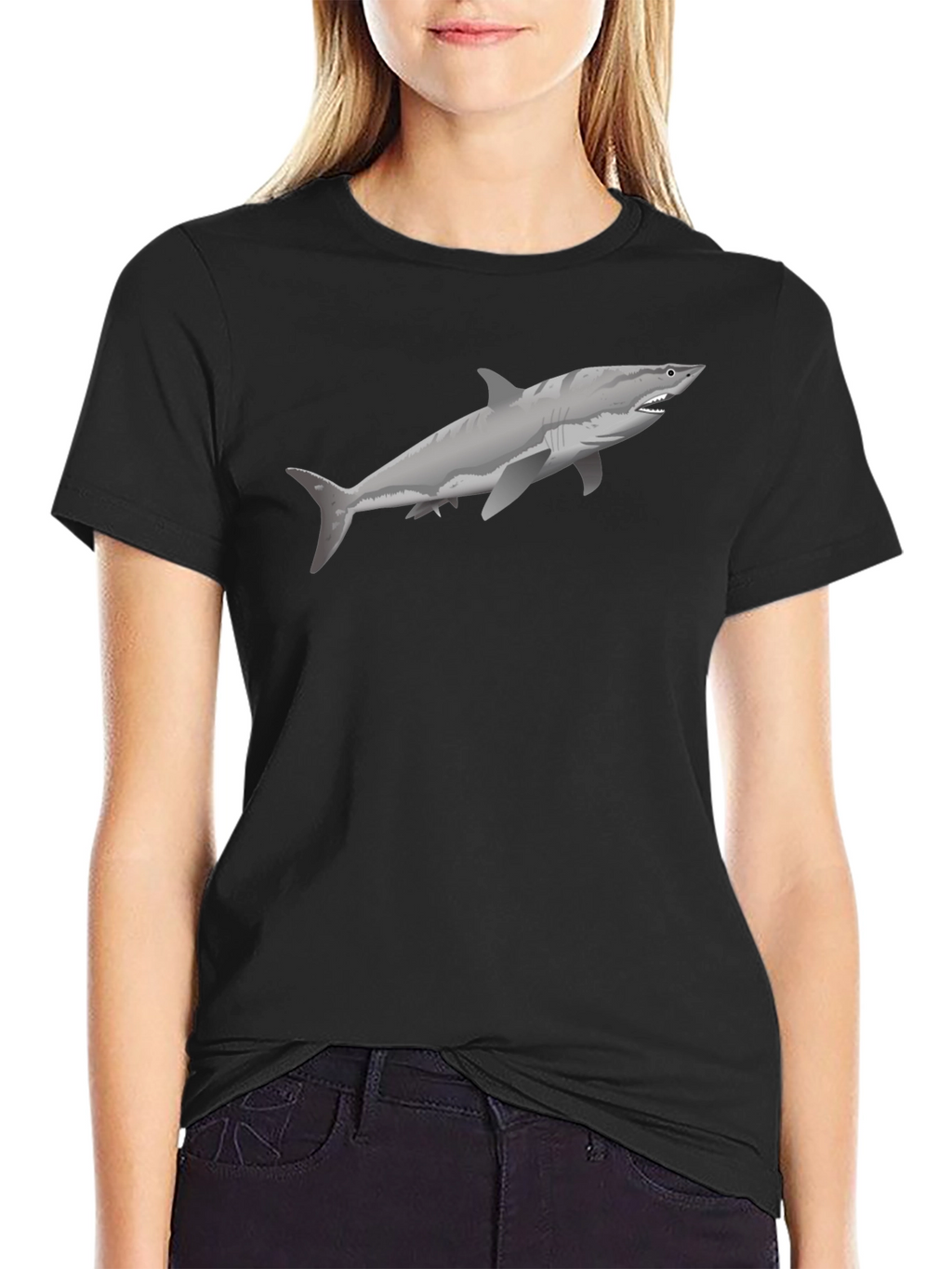 Shark Graphic Tee - Black Cotton T-Shirt