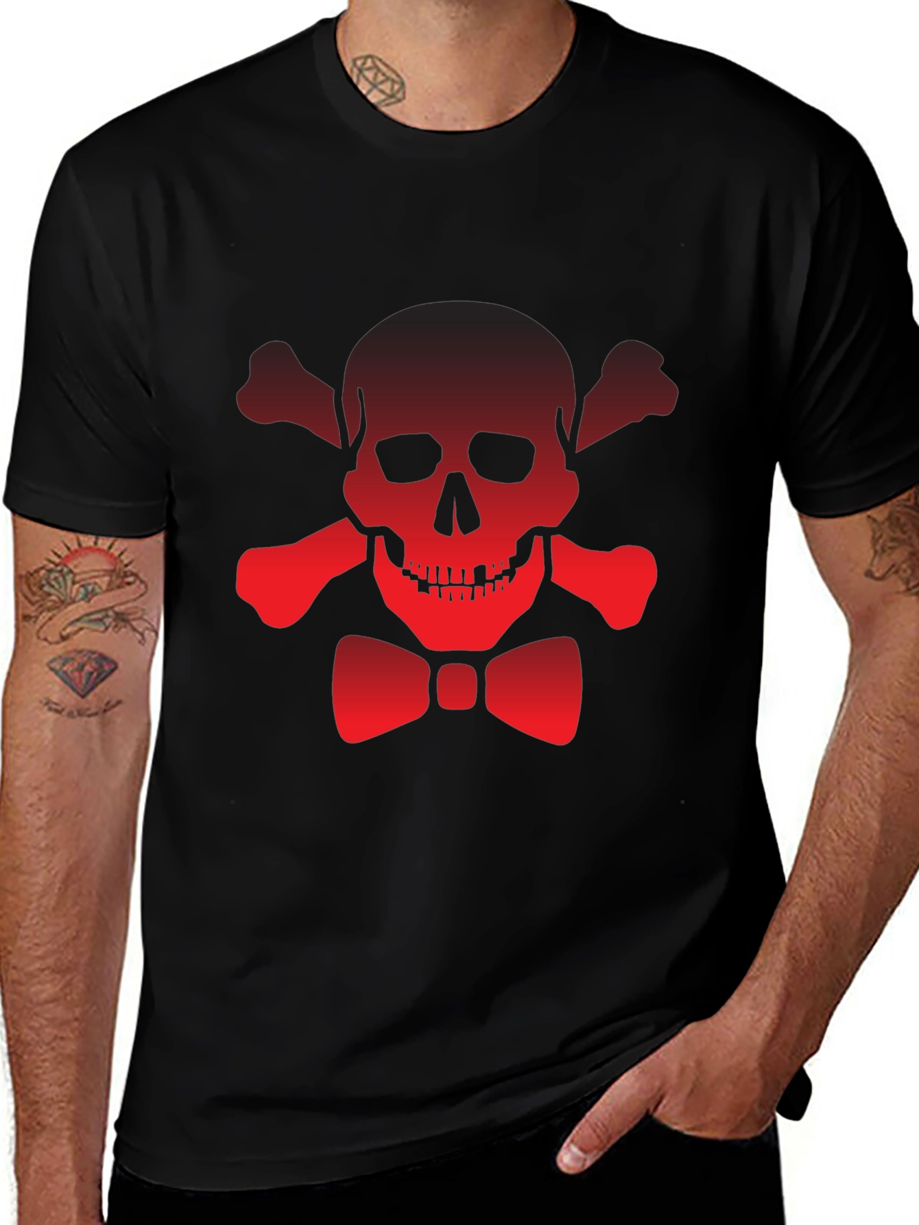 Skull & Crossbones Bow Tie Black T-Shirt