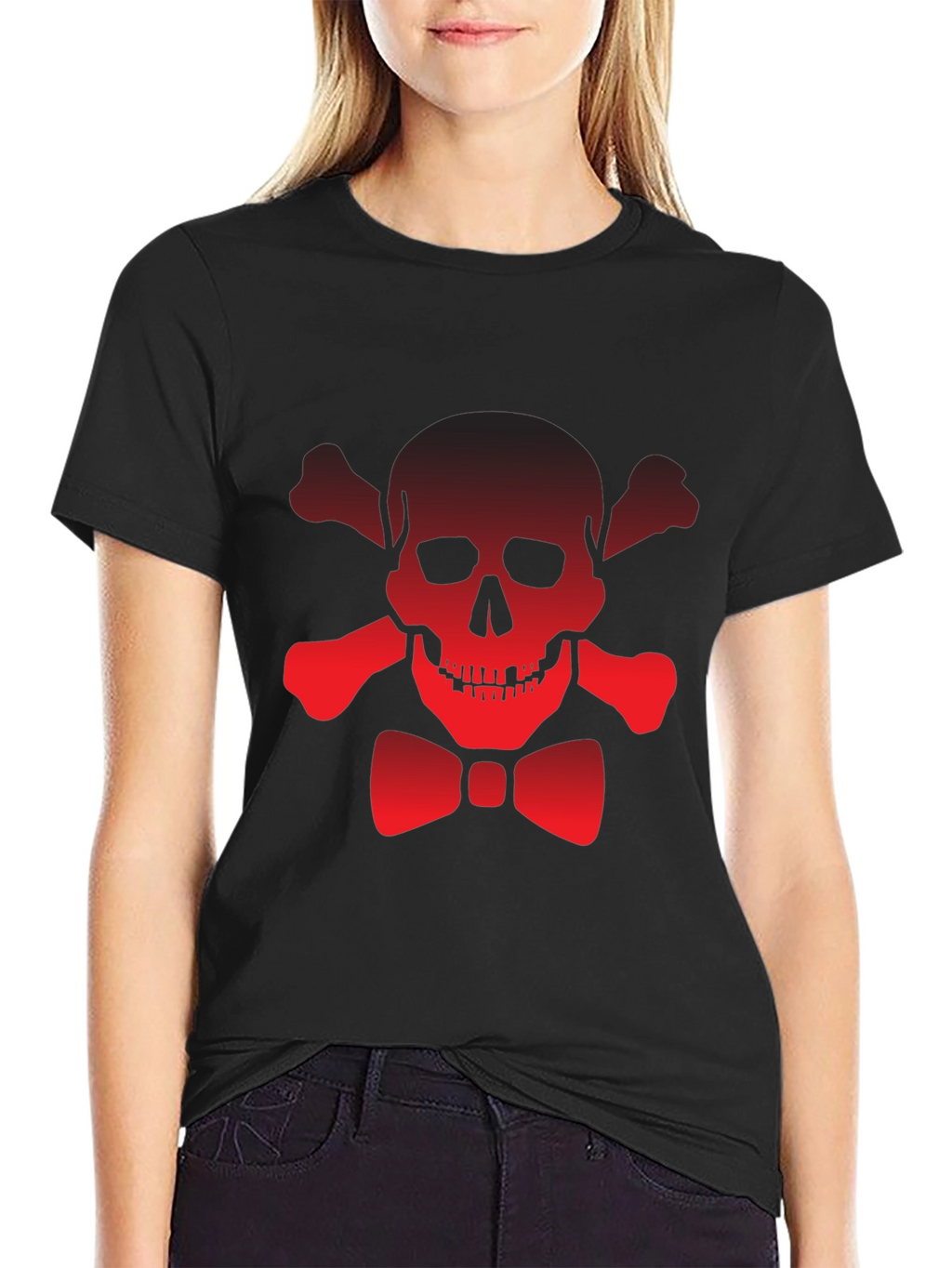 Skull & Crossbones Bow Tie Black T-Shirt