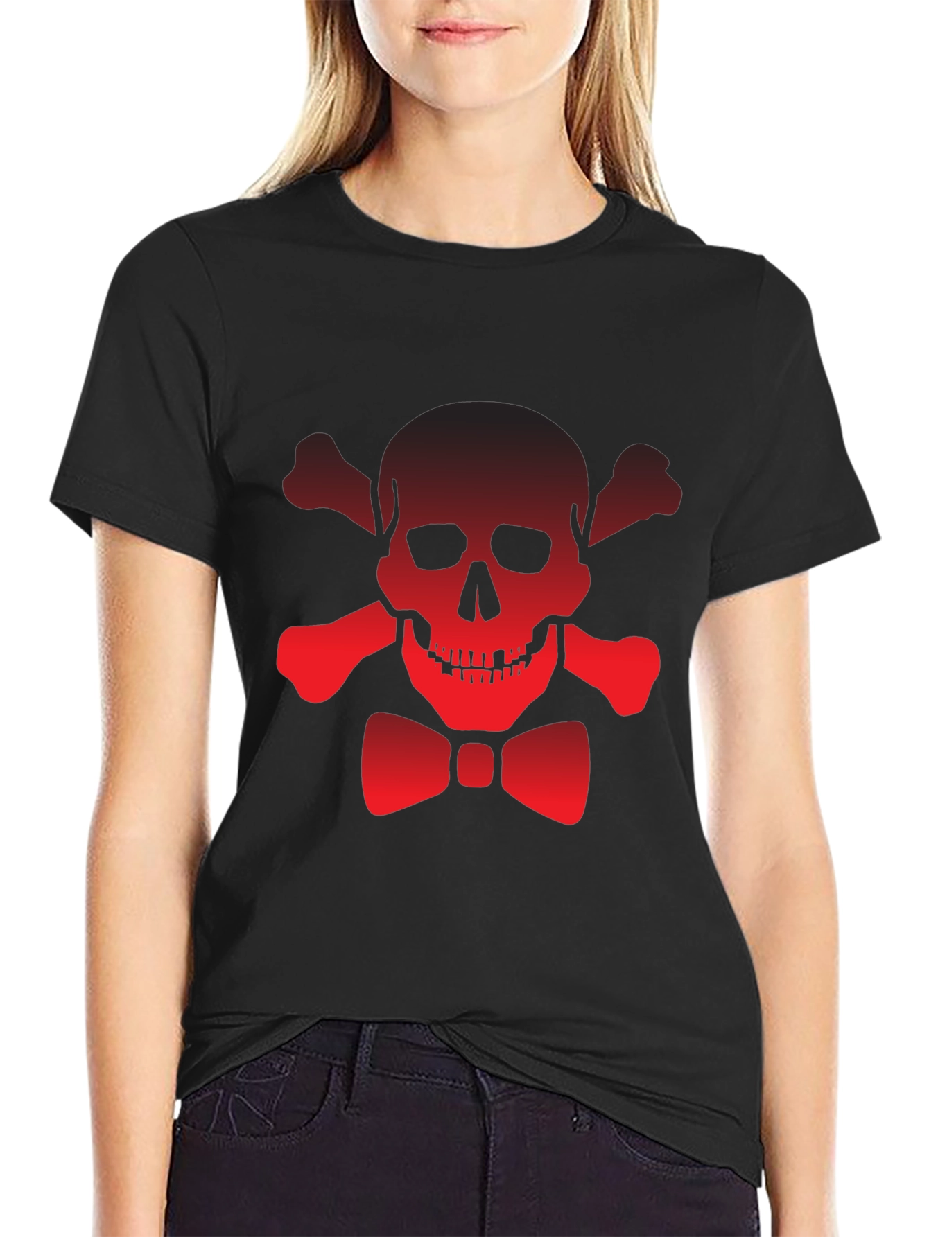 Skull & Crossbones Bow Tie Black T-Shirt