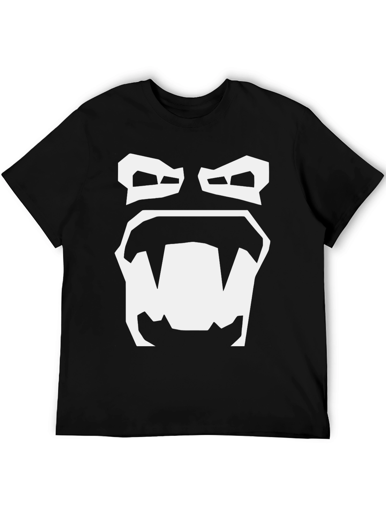Cartoon Monster Face Graphic Tee - Black Cotton T-Shirt