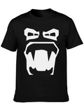 Cartoon Monster Face Graphic Tee - Black Cotton T-Shirt