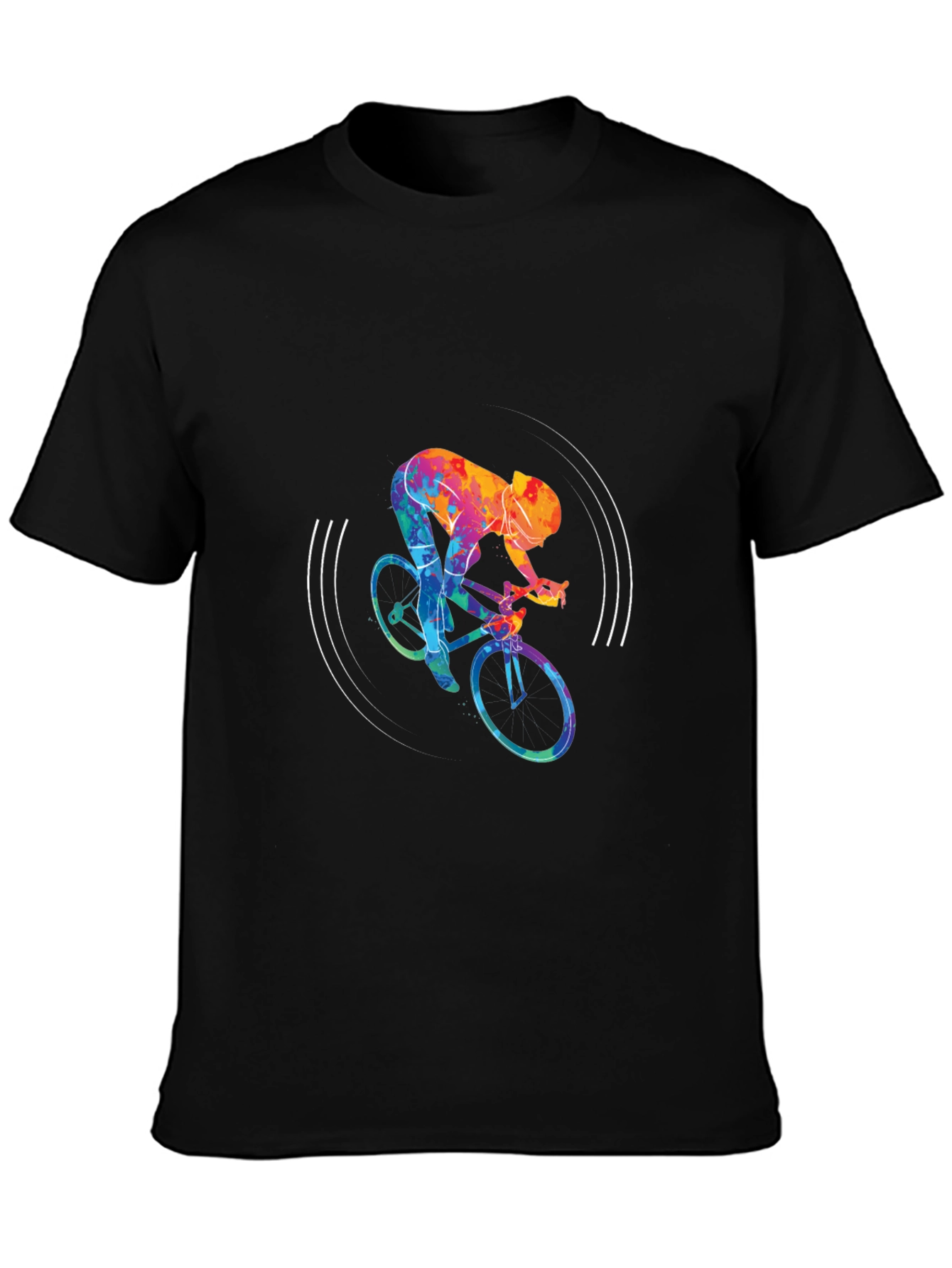 Colorful Cycling Graphic Black Tee Shirt