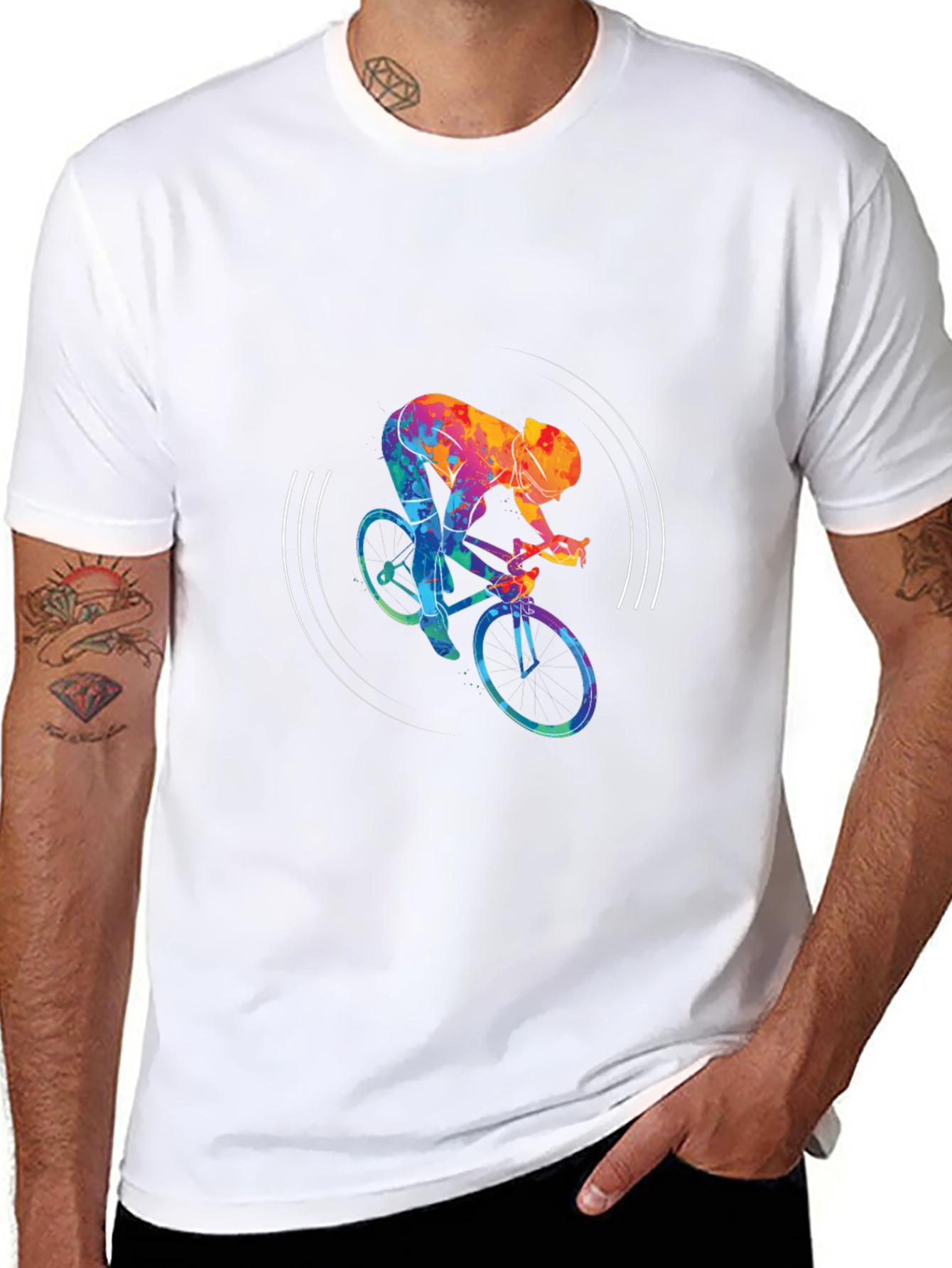 Colorful Cycling Graphic Black Tee Shirt