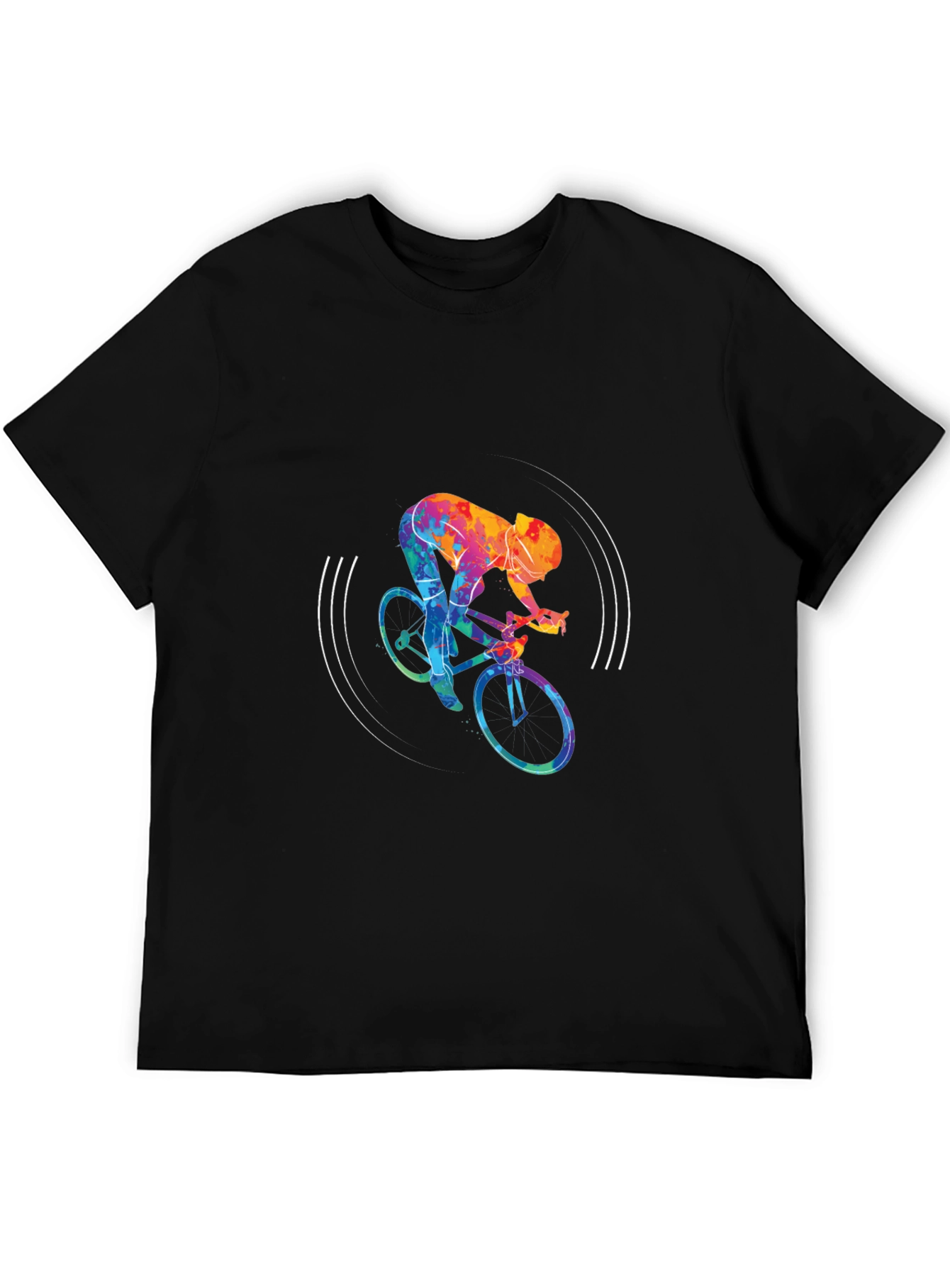 Colorful Cycling Graphic Black Tee Shirt