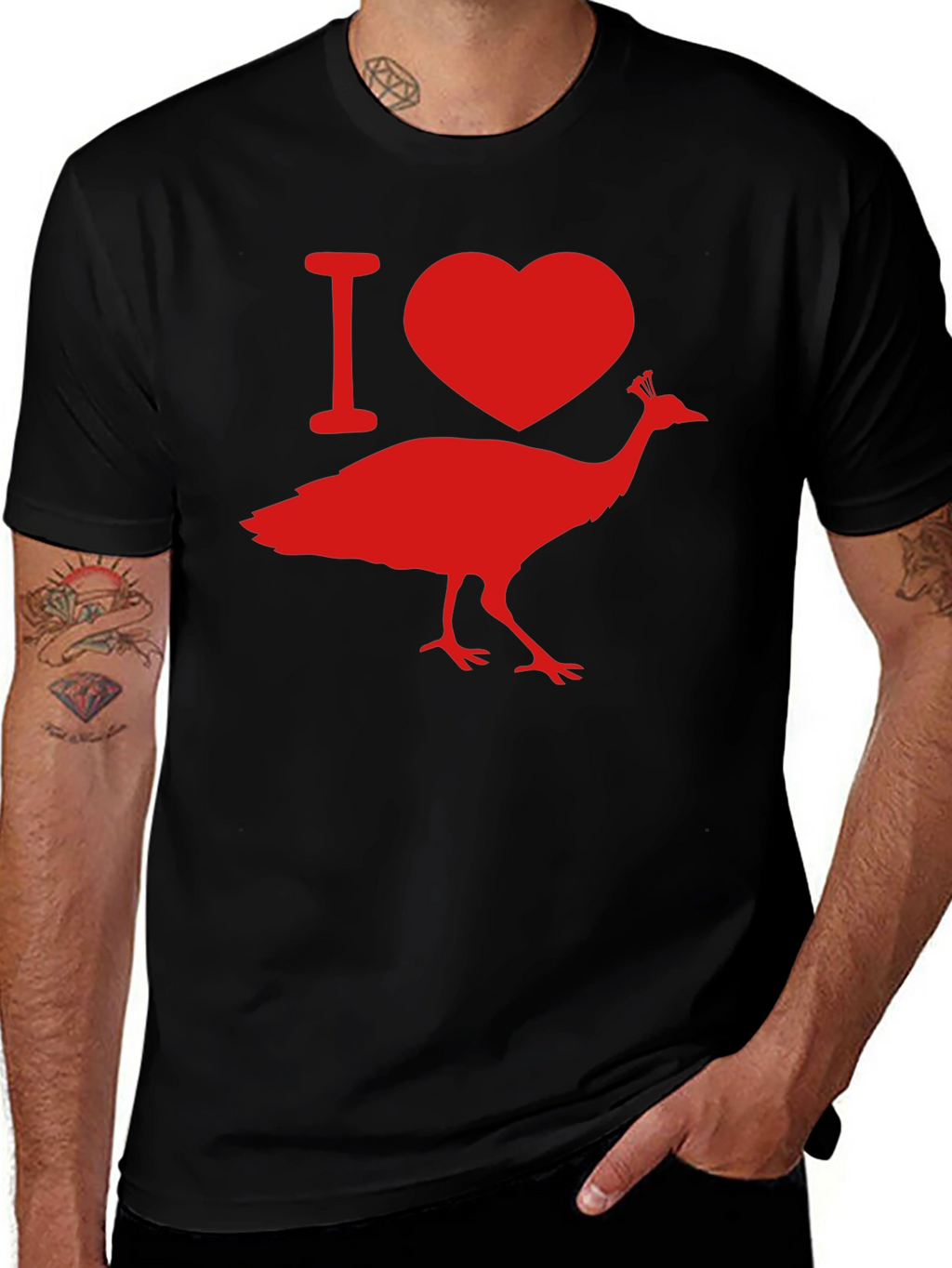 I Love Peacock Tee - Black Graphic T-Shirt