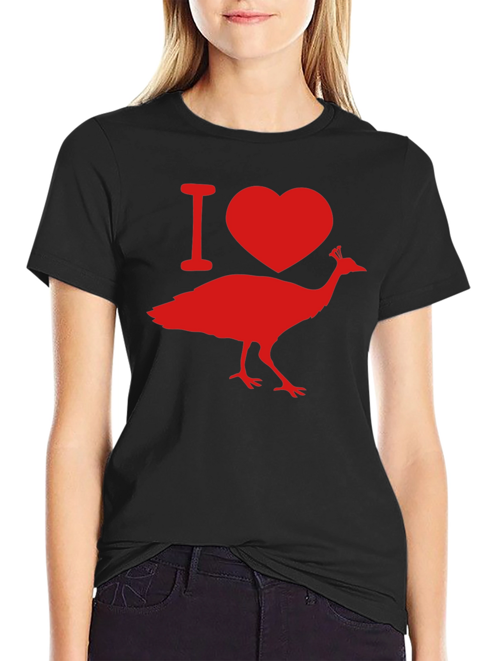 I Love Peacock Tee - Black Graphic T-Shirt