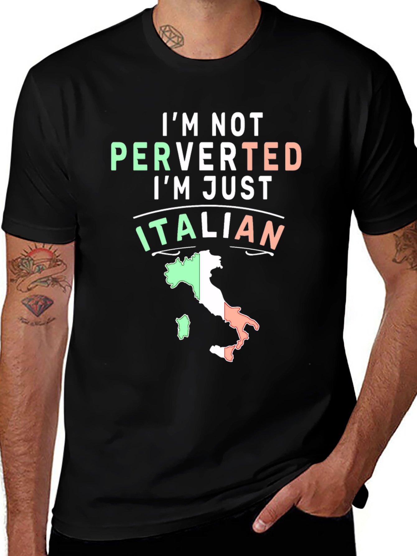 Italian Pride Graphic Tee - Humorous Black T-Shirt